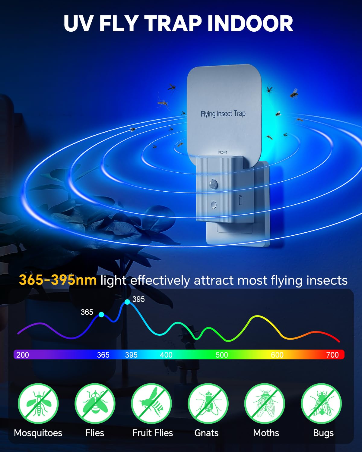 Fly Trap Indoor- 2 in 1 Plug in Fly Trap with Auto Night Light, Fruit Fly Traps for Indoors, Gnat Trap, Bug Light Trap for Mosquitoes, Flies, Fruit Flies, Moths (2)