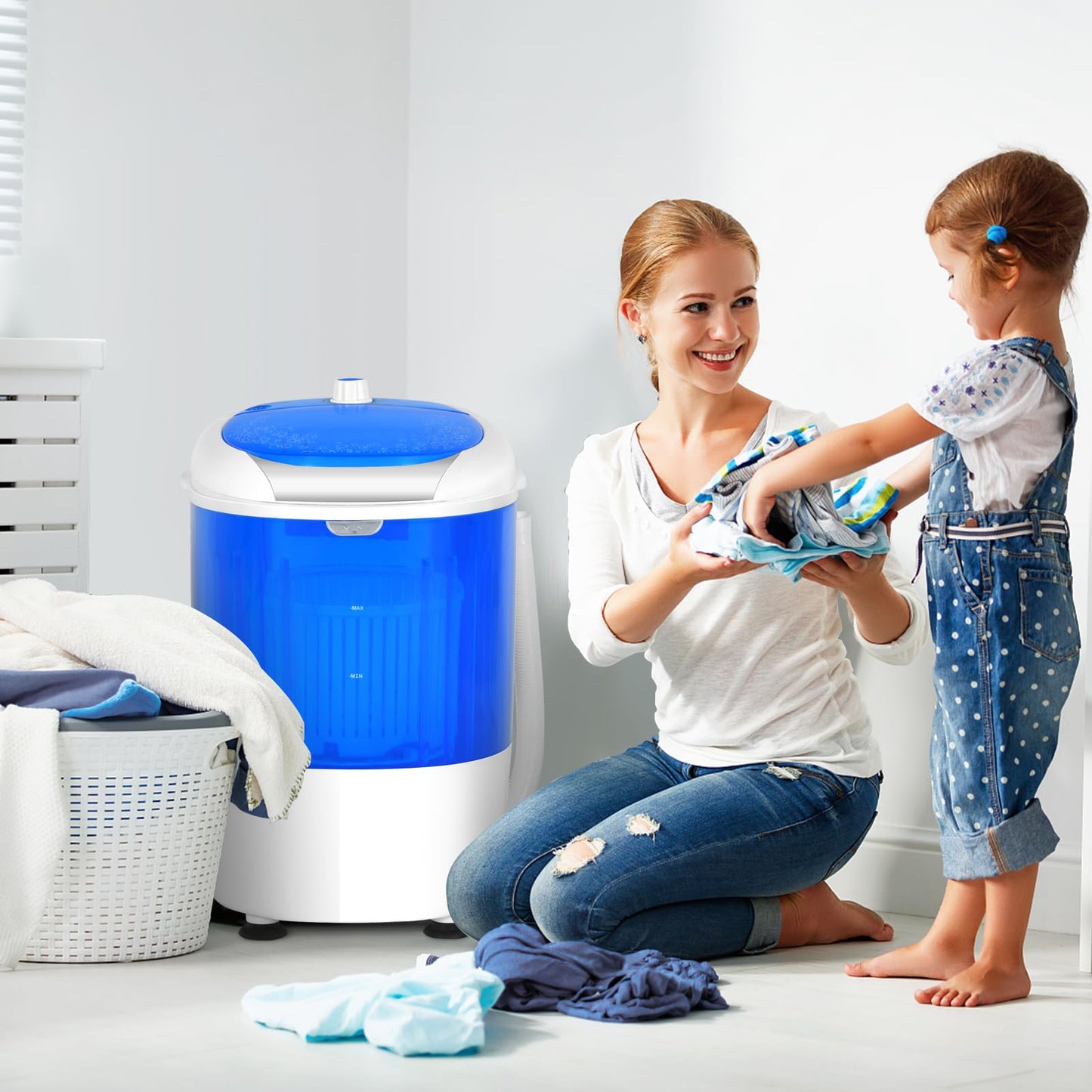 COSTWAY Mini Portable Washing Machine, 5.5 lbs Washing Capacity, Compact Laundry Washer with Durable Design, Single Tub, Rotary Controller, Small Washer Machine for Home Apartment Dorms and RV, Blue