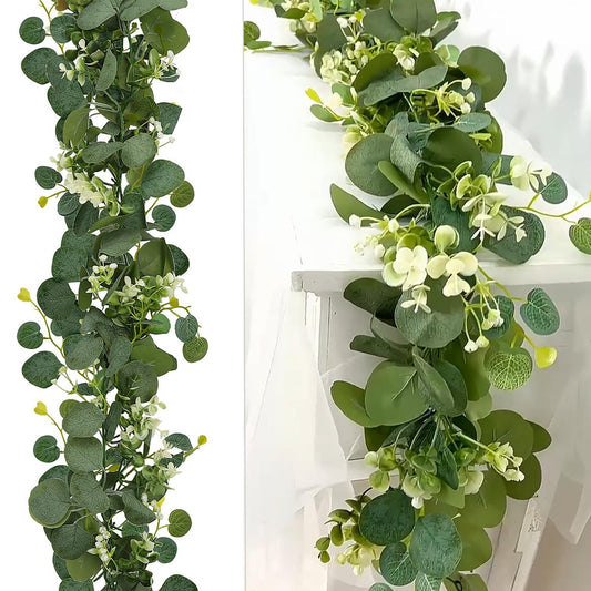 2 Pack Artificial Eucalyptus Garland 5.9FT Spring Greenery Garland Decor Summer Faux Silver Dollar Hanging Eucalyptus Greenery Vines for Home Table Mantle Wedding Party Indoor Outdoor
