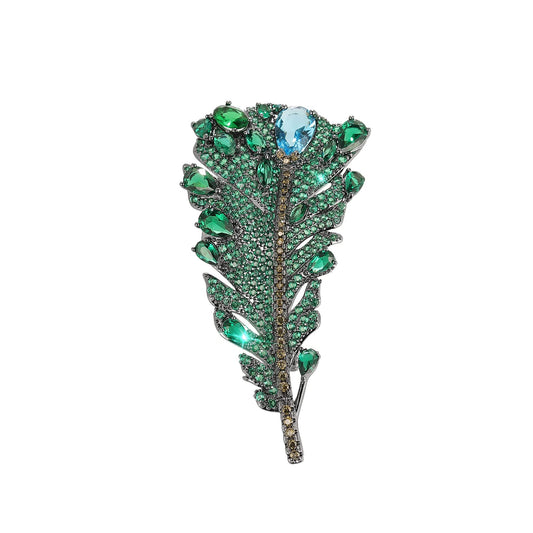 AILONMEI Elegant Pearl Flower Designer Brooch Pins Broches Costume Jewelry For Women Fashion Christmas Gift (Green Feather)