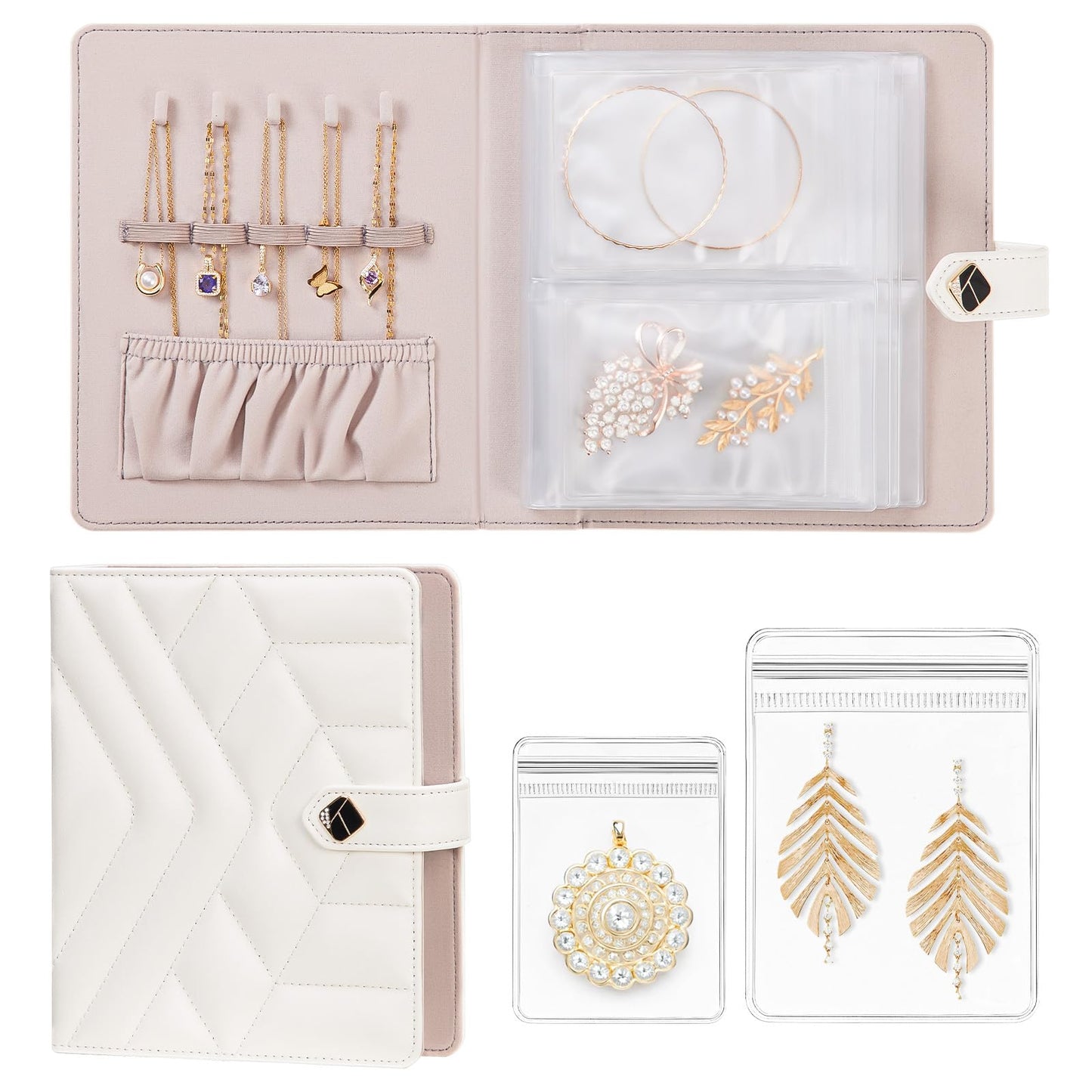 Homde Women Travel Jewelry Box: Storage Case with Plastic Pouches for Ring Necklace Earring - Organizer Gift for Birthday and Valentine's Day