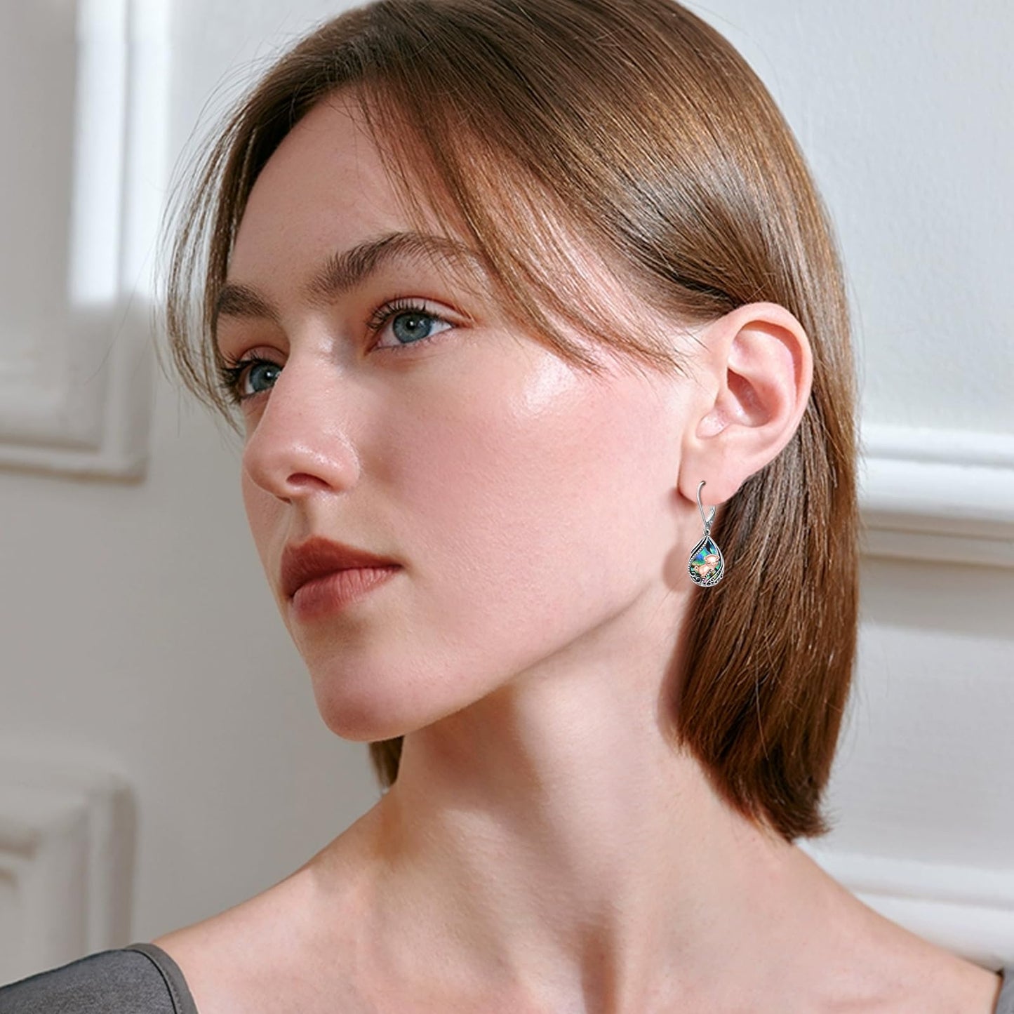 YYmqmq Pig Earrings for Women 925 Sterling Silver Abalone Pig Dangle Earrings Leverback Pig Jewelry Gifts for Women Girlfriend Mom Birthday Gifts