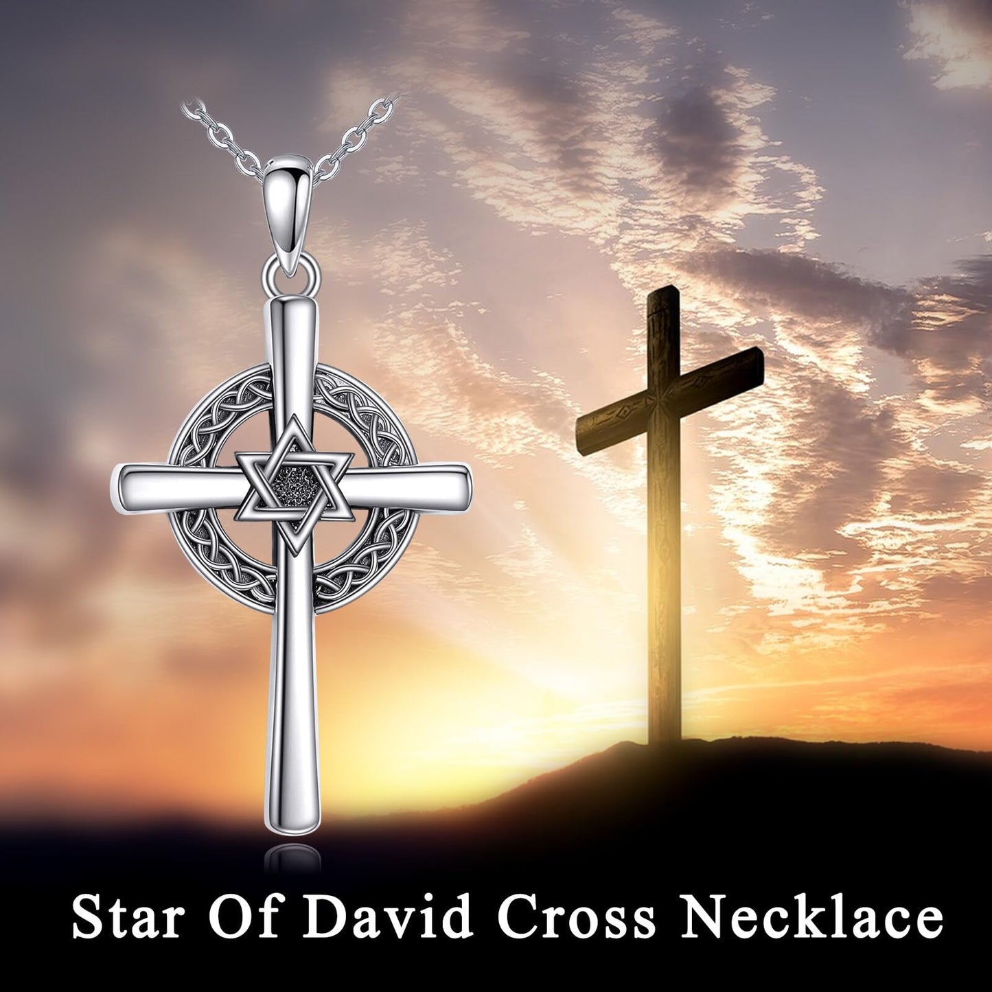 VONALA Star of David Necklace Hexagon Cross Pendant Necklace 925 Sterling Silver Jewish Star Necklace Star of David Pendant Necklace Birthday Christma