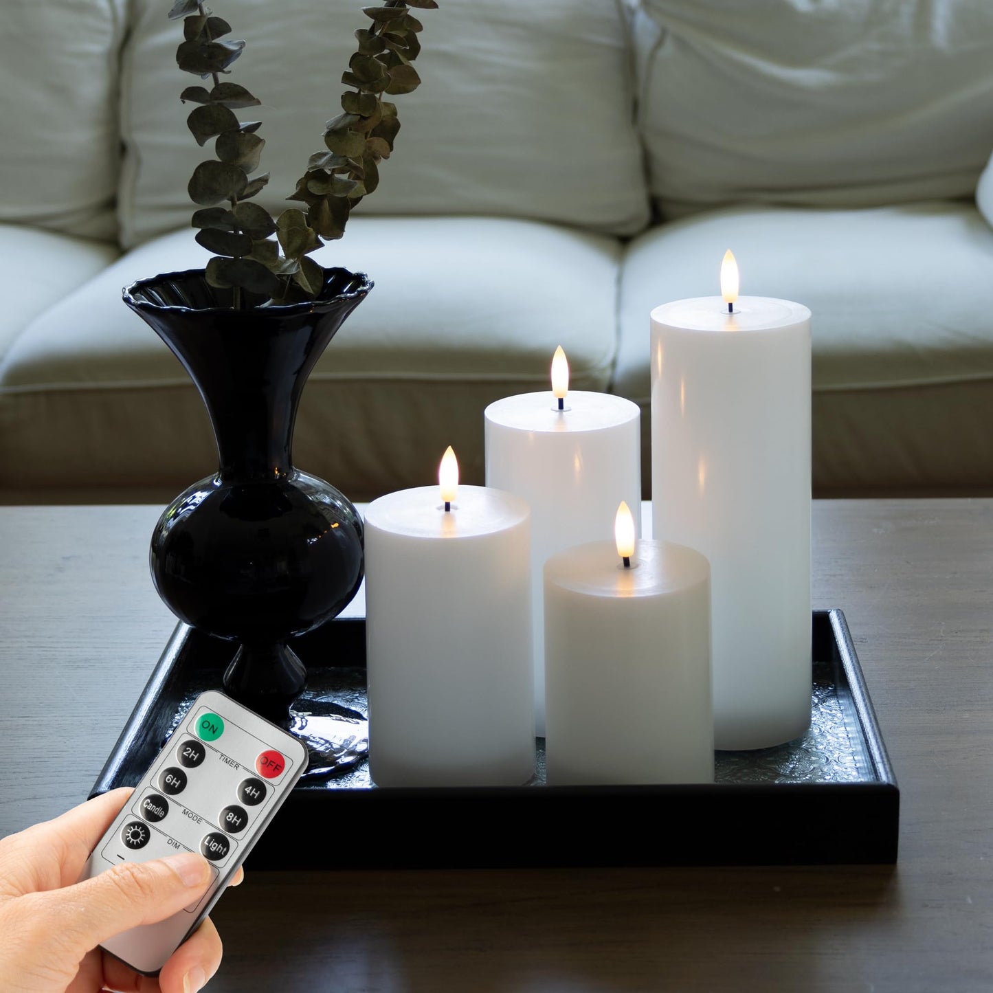 AFINETH White Flameless Pillar Candles, Battery Operated Wax Candles with Remote, Flat Top Flickering Flameless Candles, LED Candle for Home, Wedding, Party Decor, Set of 4, Φ 3" H 4"" 5"" 6"" 8"""