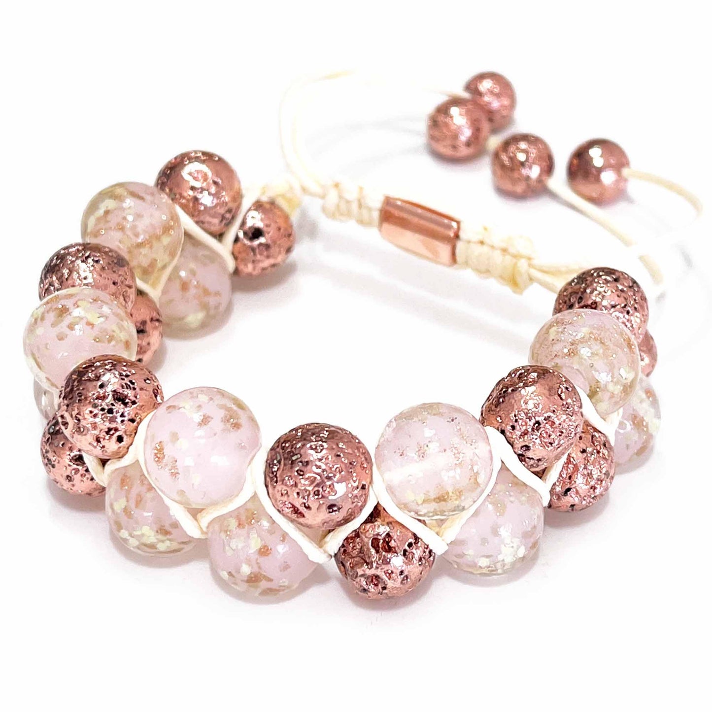 ARTSY Crafts Glow in The Dark Firefly Beads Bracelets, 7 Chakras Crystal Mermaid Glass Beaded Bracelets for Anti Anxeity Healing Energy Money Wealth Abundance Stackable Bangle Wristband (2-Row Pink)