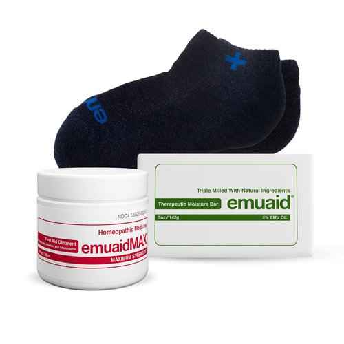 emuaid EMUAIDMAX Nail Fungus Kit - EMUAIDMAX Maximum Strength 2oz with Silver Ionic Socks Therapeutic Moisture Bar is suitable for Nail Fungus, Athlete’s Foot, Foot Ulcers, Cracked Heels.