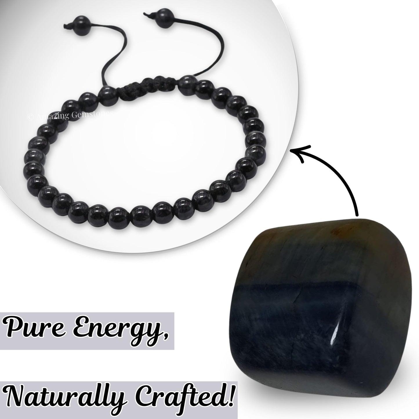Amazing Gemstone Blue & Black Tiger Eye Bracelet for Women Men's Gifts - Protection Healing Crystal Bracelet - 6mm Gemstone Beaded Adjustable Bracelet Pulseras Para Hombres Mujer Stocking Stuffers