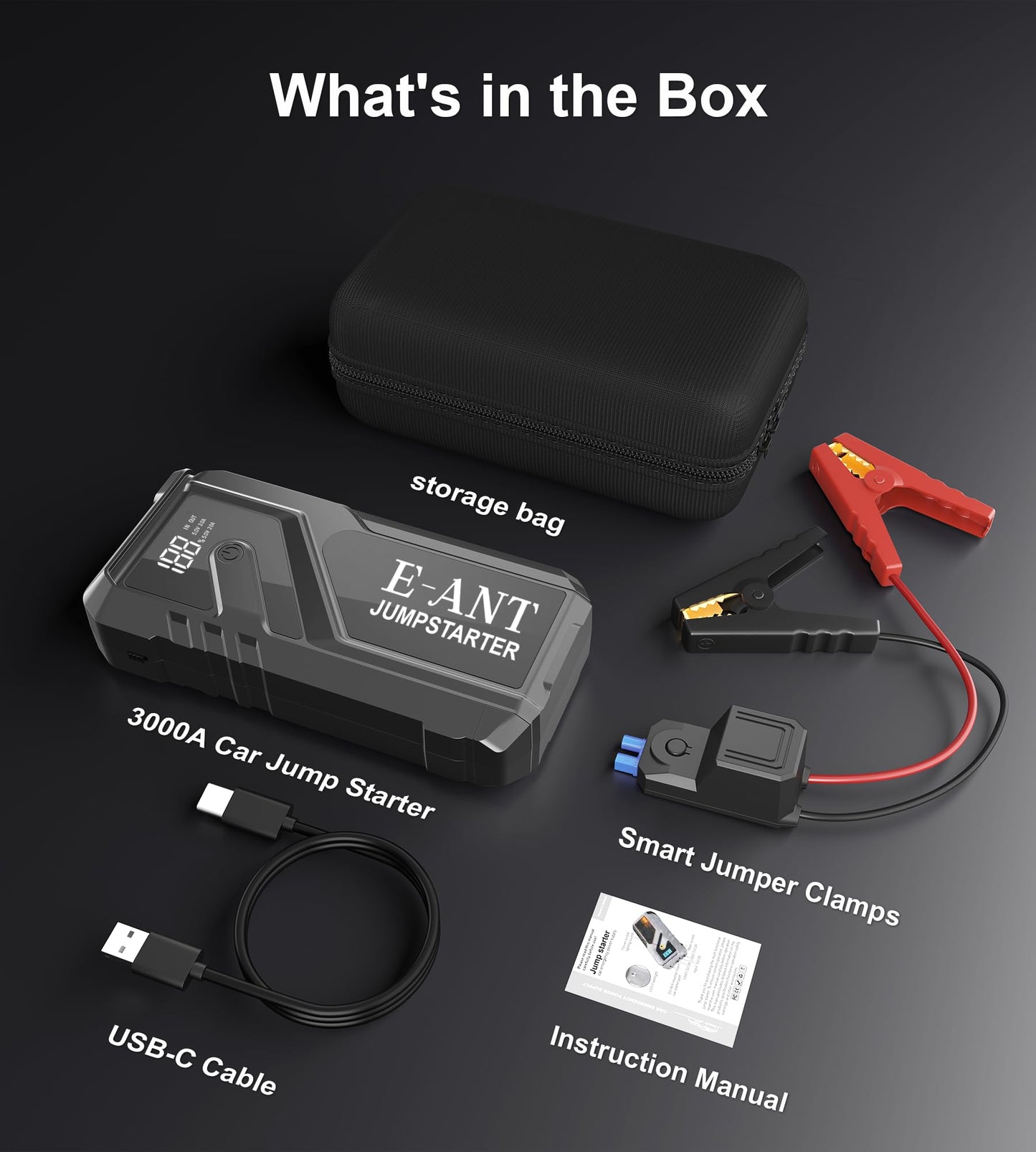 Car Battery Jump Starter, 4000A Car Jump Starter for 8.0L Gas or 5.0L Diesel Engine,12V Lithium Jump Box,LED Lights,Portable Power Bank USB QC3.0 Outputs Charger