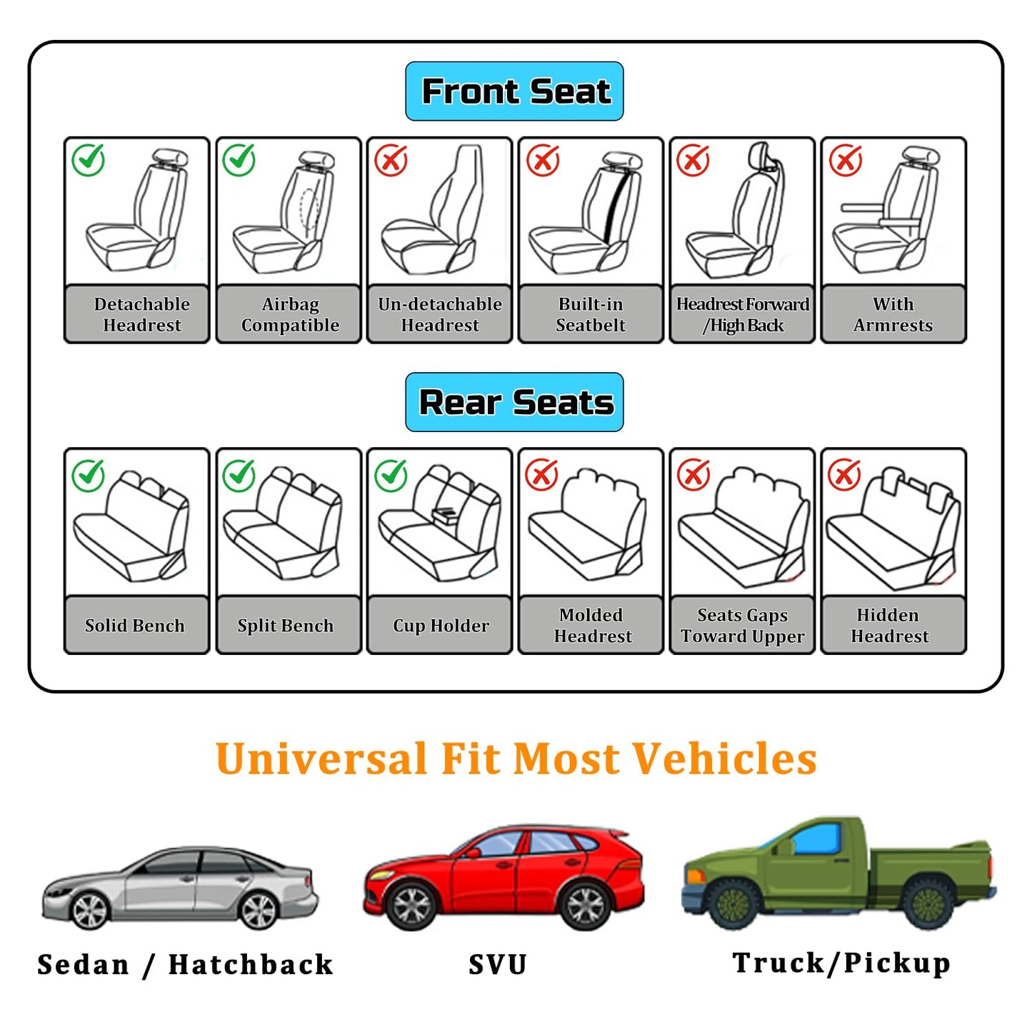 Aupaver Seat Covers, Waterproof Car Seat Cover for Cars 5 Seats, Universal Leather Seat Covers, Front & Rear Automotive Seat Covers Car Seat Cushion, Leatherette Seat Protector for Most Cars, Gray