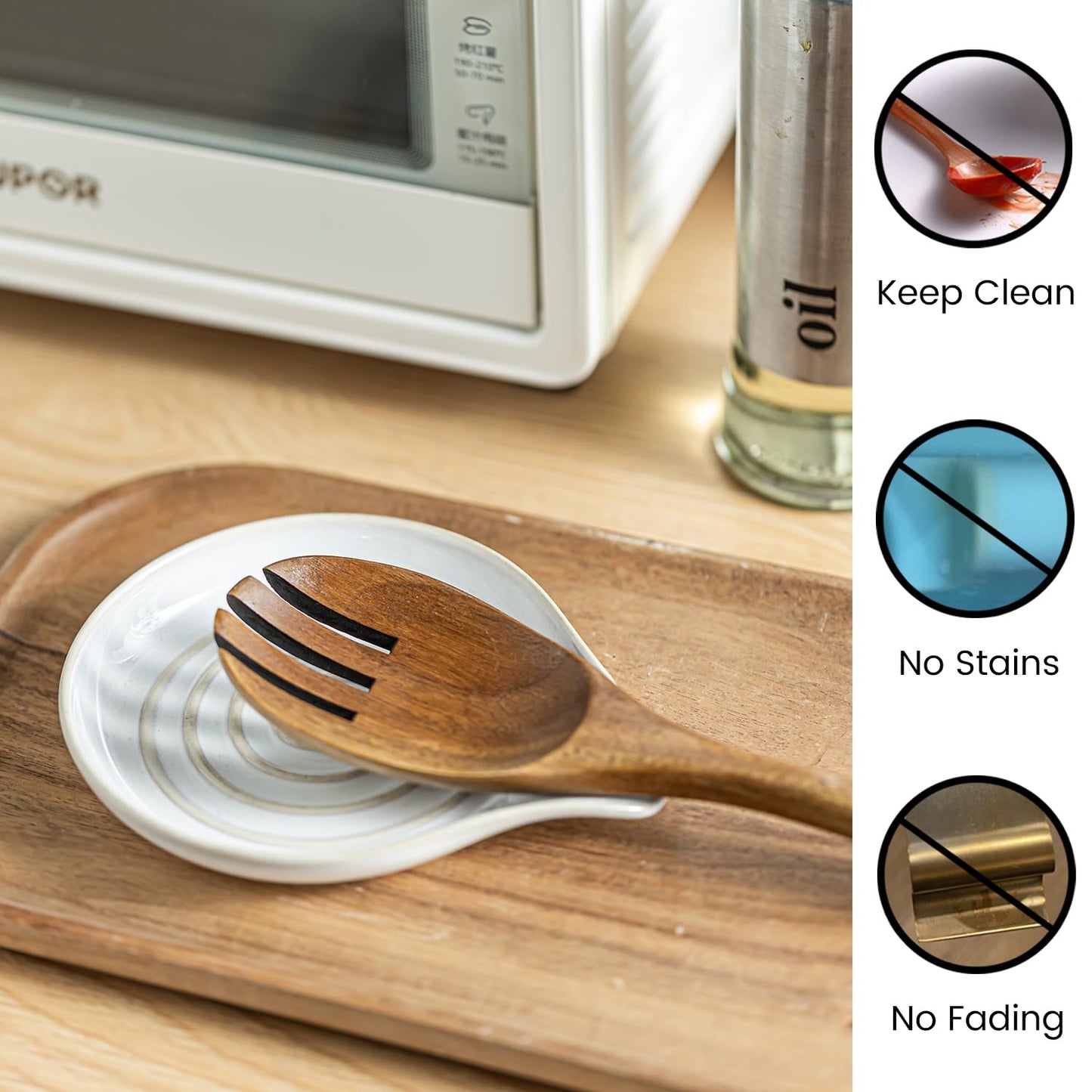 LAUCHUH Spoon Rest, Large Ceramic Spoon Holder for Kitchen Counter Spatula Rest Heat-Resistant Spoon Rest for Stove Top Cooking Utensil Holder, Farmhouse Kitchen Décor for Mother's Day, Cream, 5 Inch