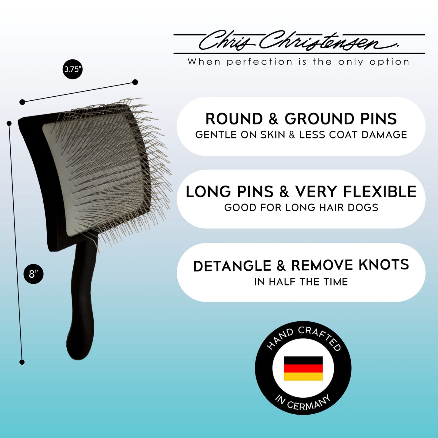 Chris Christensen Groomers Bundle - 000 7.5 in. Greyhound Style Fine/Coarse Buttercomb, Stainless Steel - Big K Slicker Dog Brush Large, Perfect for Doodles, Angled Polished Pins