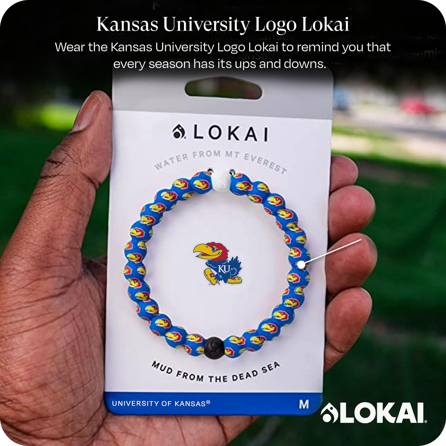 Lokai Collegiate Silicone Beaded Bracelet for Women & Men, University of Kansas - Medium, 6.5 Inch Circumference - Silicone Jewelry Fashion Bracelet Slides-On for Comfortable Fit