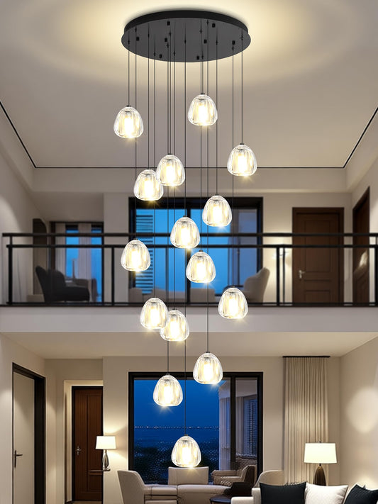 ABTTOI 16-Lights High Ceiling Chandelier H130 Modern Chandeliers LED High Ceiling Pendant Light Bubble Crystal Chandelier for Foyer Hallway Stairwell Black Adjustable Long Lights Fixture