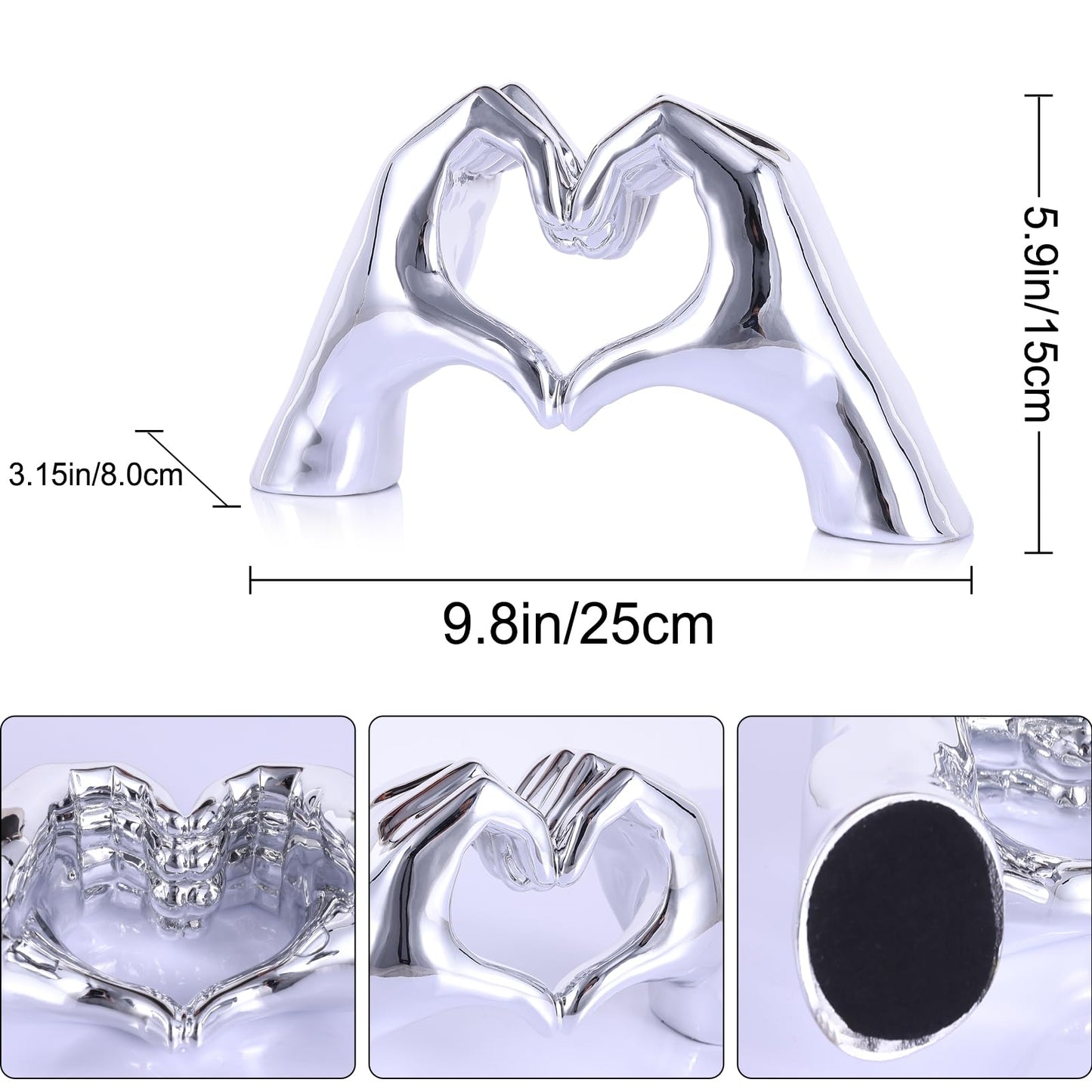 Silver Heart Hands Sculpture , Love Centerpieces Aesthetic Statue and Sculpture Living Room Bedroom Bookshelf Coffe Table Boho Wedding Accents Decorations, Knick Knacks Home Decor for Shelves para