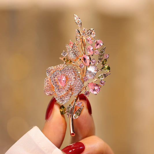 AILONMEI Elegant Pearl Flower Designer Brooch Pins Broches Costume Jewelry For Women Fashion Christmas Gift (Pink Rose)