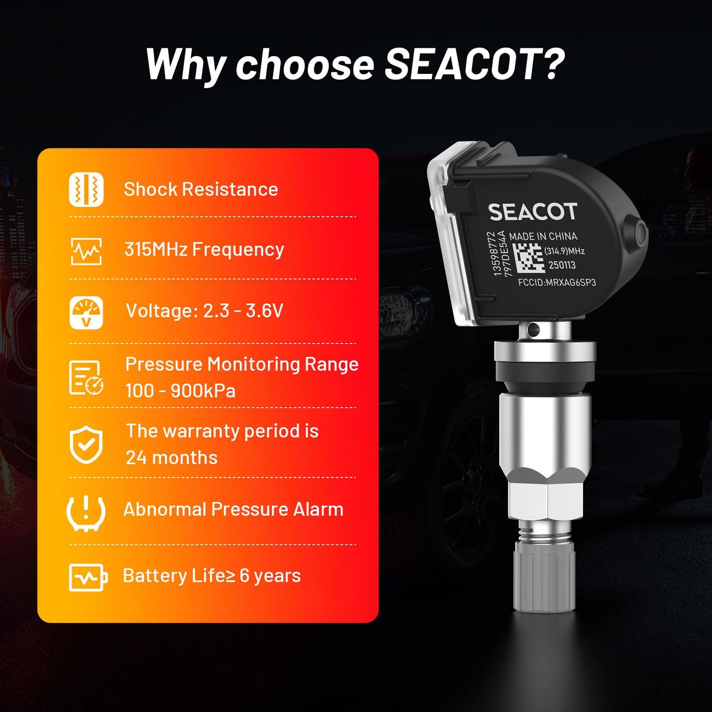 SEACOT TPMS Sensor GM, 4-Pack 315MHz Tire Pressure Sensor Replacement for Chevy Silverado GMC Cadillac Buick – OE# 13598771 13598772 13586335 13581558