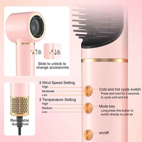 Hair Dryer Brush 5 in 1, JAOSOP Hair Styler, 110,000 RPM High-Speed Negative Ionic Hair Dryer Fast Drying, Professional Multi Blow Dryer Brush for Curling Volumizing Straightening Styling, Grey