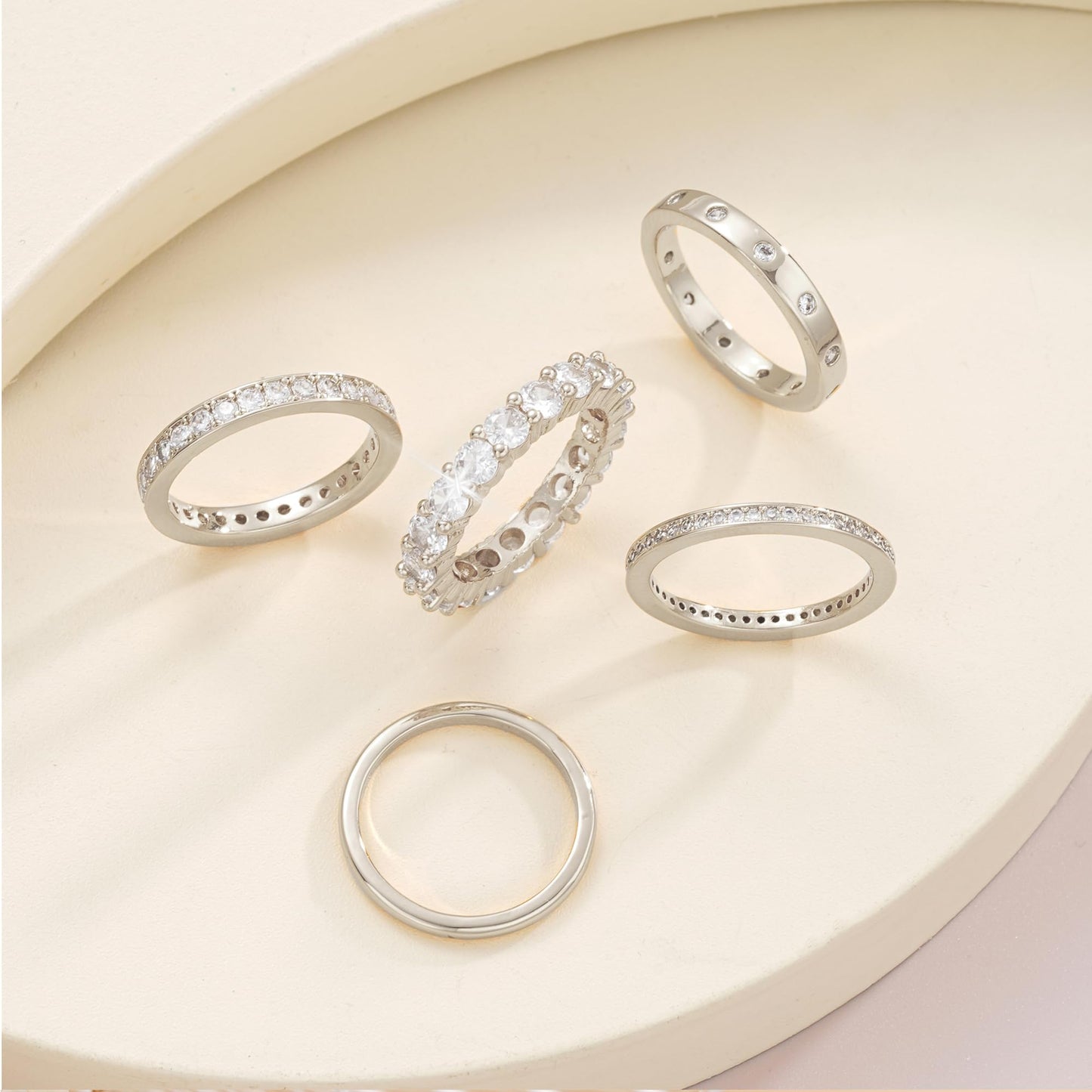FAXHION Silver Rings for Women Non Tarnish, 14k Gold Plated Dainty Stacking Cubic Zirconia Thumb Rings, Gold Knuckle Women Rings Set Jewelry Size Gold-7 (5)