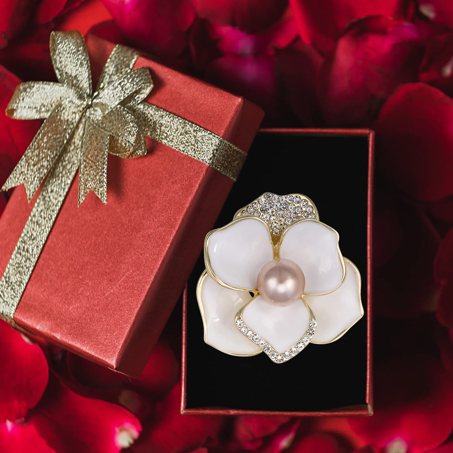 Brooches for Women White Pearl Flower- Austrian Rhinestone Brooch Jewelry - Ladies Wedding Bouquet Brooches Pin for Birthday, Christmas, Anniversary