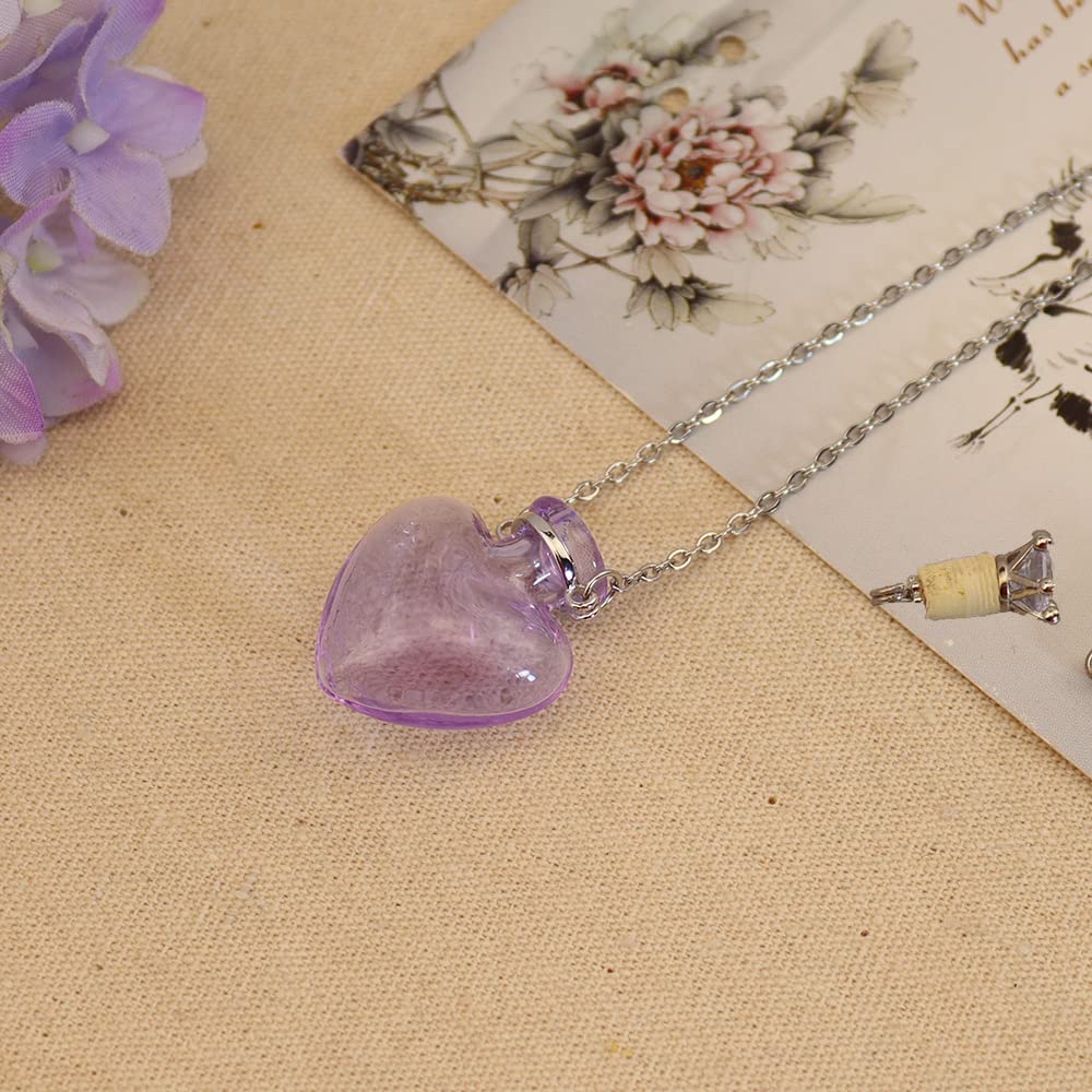 Bysxny 1PC 1PC Colorful Heart Vial Perfume Bottle Necklaces Stainless Steel Chain Make a Wish Aroma Essential Oil Diffuser Pendant necklace Women Jewelry (Light Purple Heart)