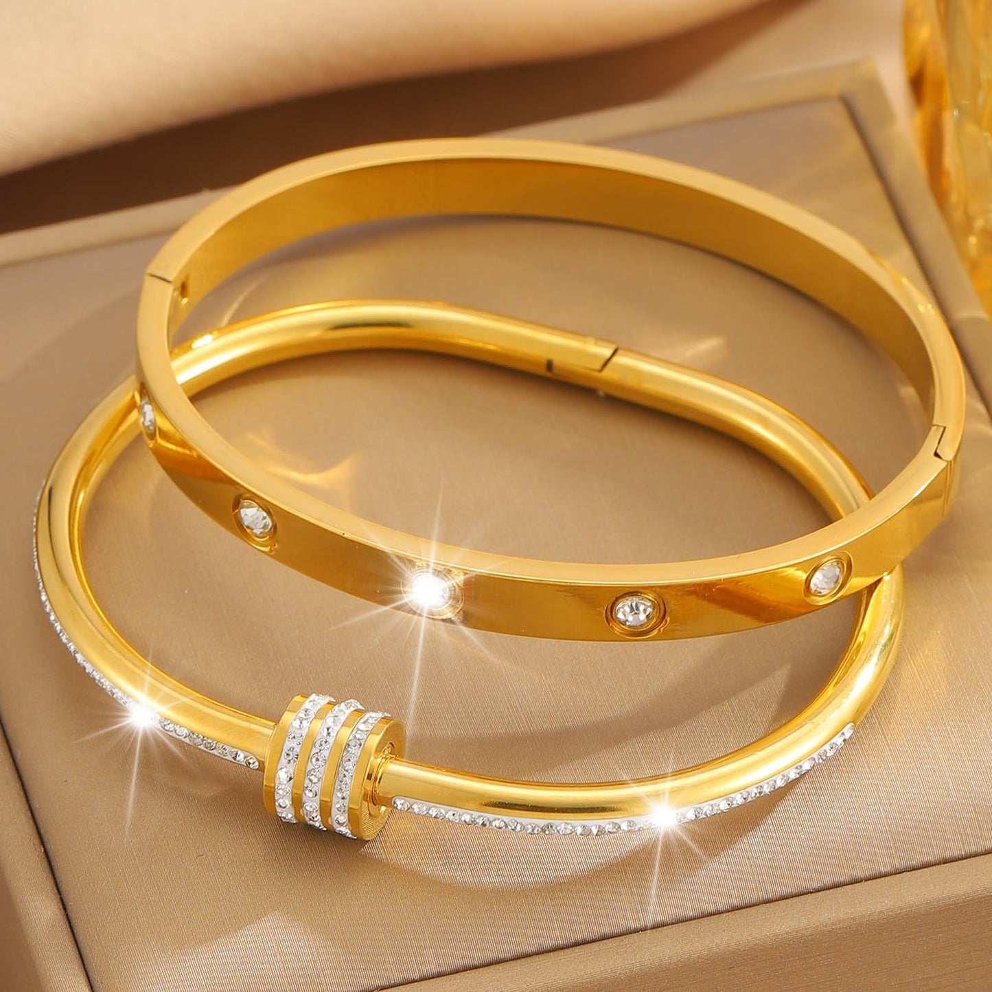 Camhanno Gold Bangles for Women - Stainless Steel Love & Friendship Bracelet Set with Gift Box | Daily Wear & Party Jewelry