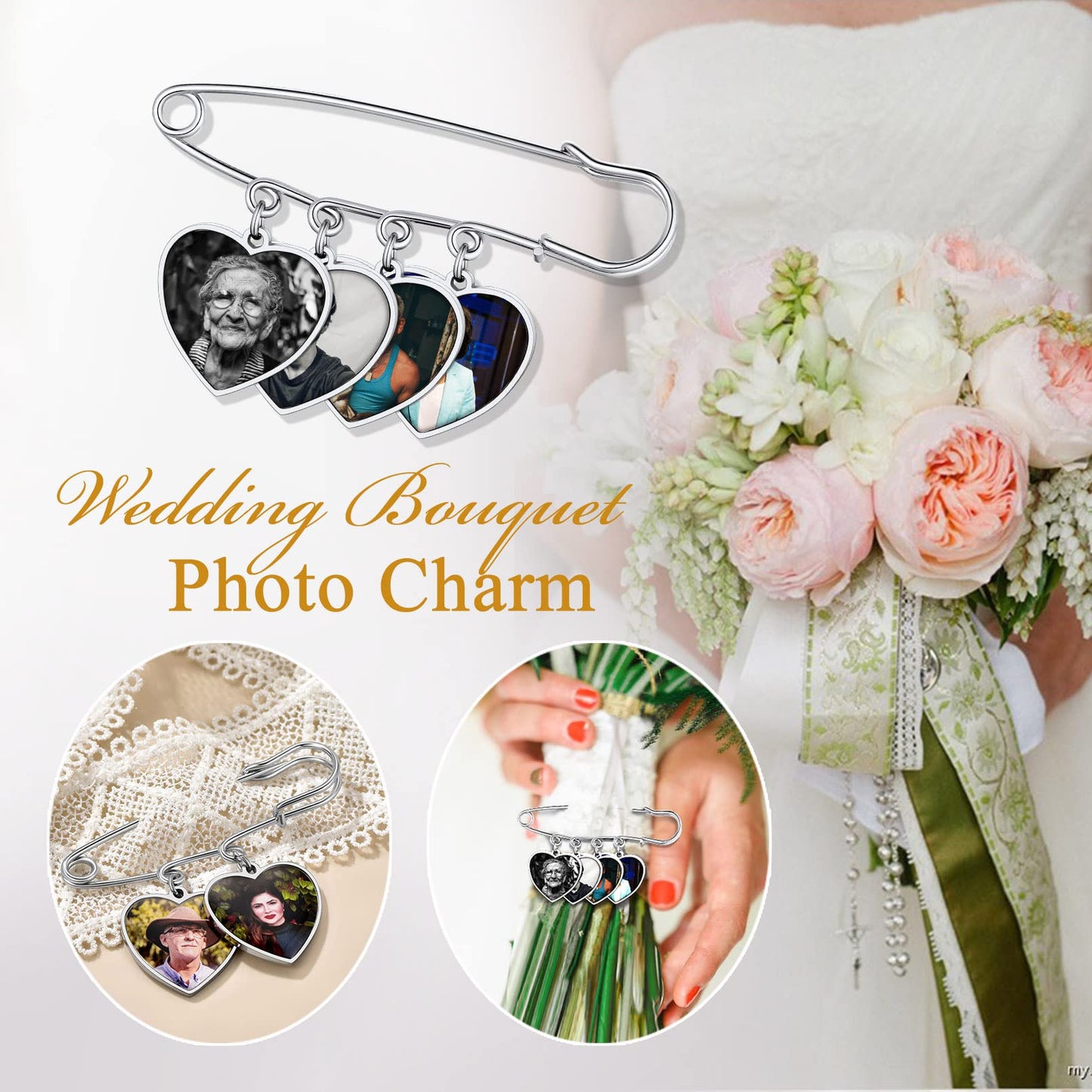 Custom4U Picture Lapel Pins Pack of 4 Memorial Wedding Heart Funeral Boutonniere Pin Kit with Photo Groomsmen Gifts Groom