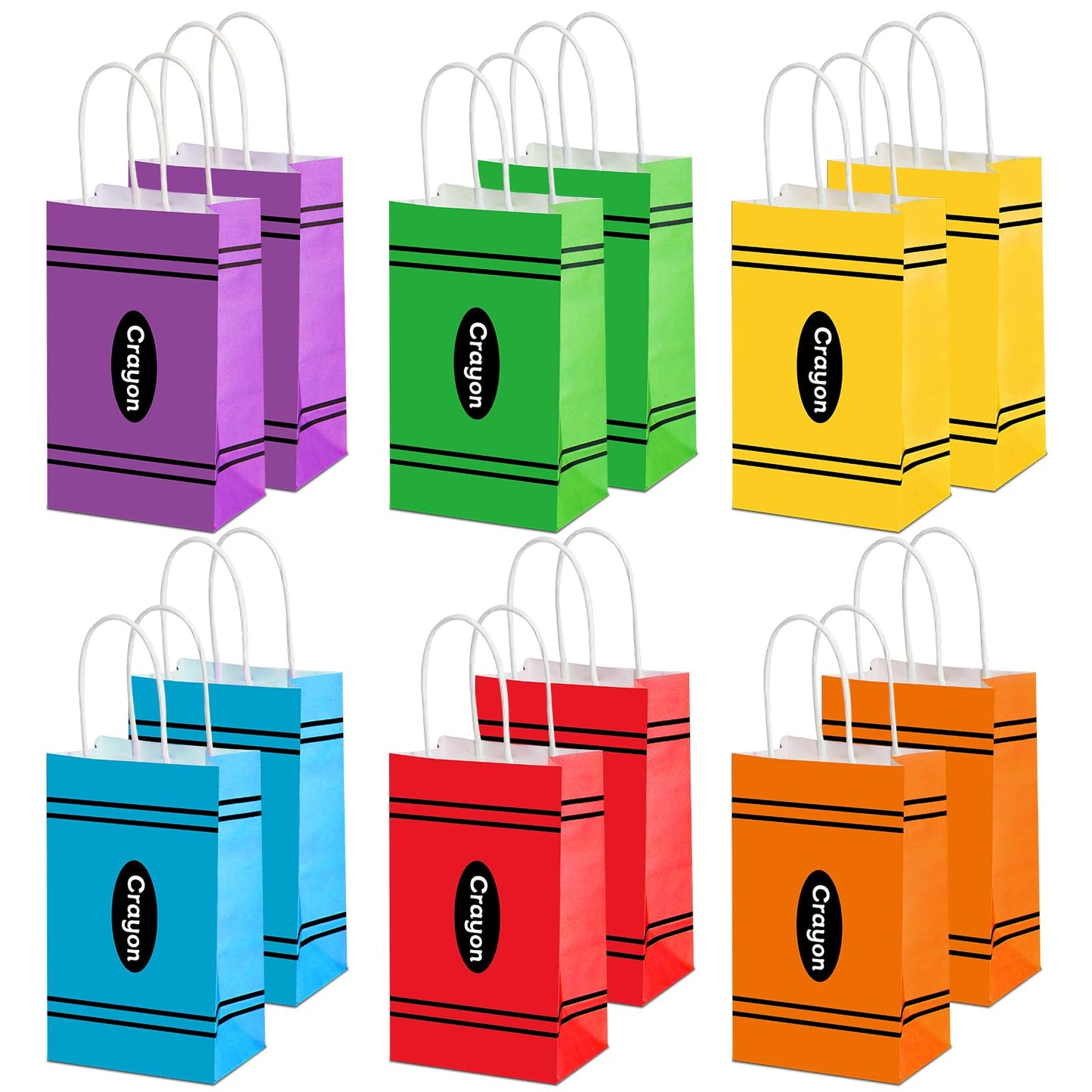 24Pcs Welcome Back to School Crayon Gift Bags for Teacher First Day of School Candy Boxes with Handle Crayon Shaped Goodie Bag for Kindergarten Graduation Birthday Baby Shower Party Supplies