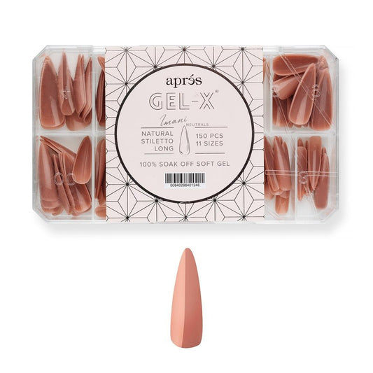 Apres Neutrals Gel-X Imani Box Of Nail Tips, 11 Sizes 00-9, Soft Gel Tip Box (150pcs) (Natural Stiletto Long, 150)