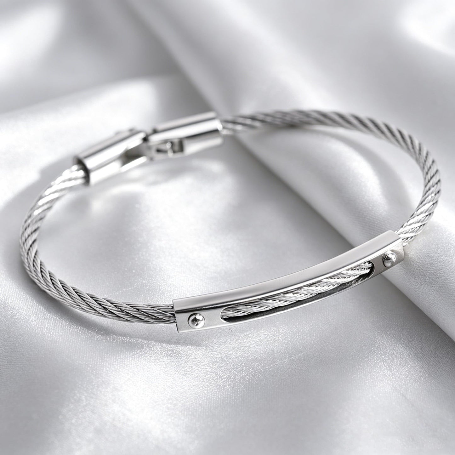 LXBQYSTO Cable Wire Twisted Cuff Bangle Bracelet For Women 14K Gold/rose/silver Stainless Steel Jewelry for Women Gift (Close-Silver)