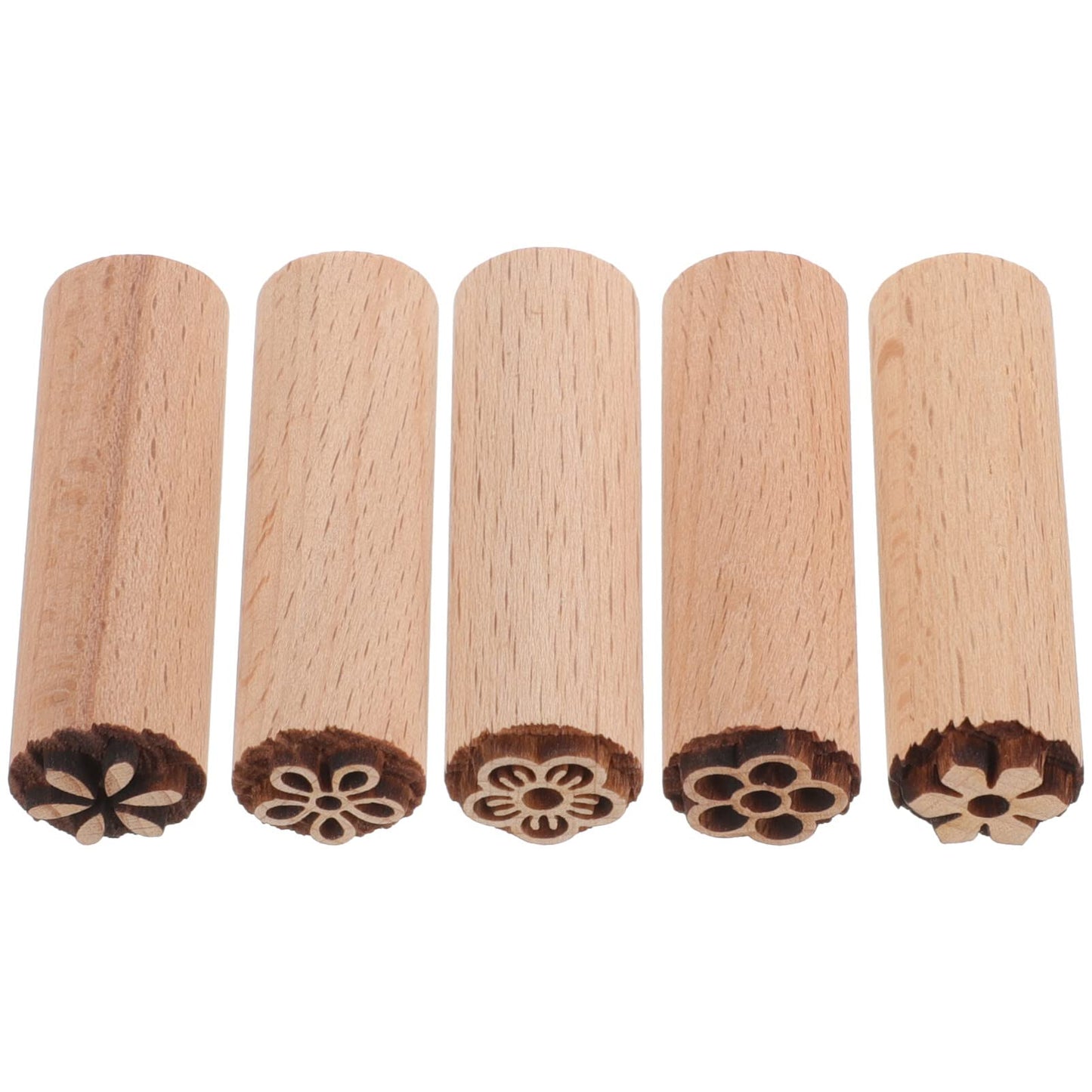 EXCEART 5Pcs Wood Texture Flower Stamps for Clay Pottery Crafting Natural Wooden Daisy Stamps for Scrapbooking and Kids Floral Art Projects