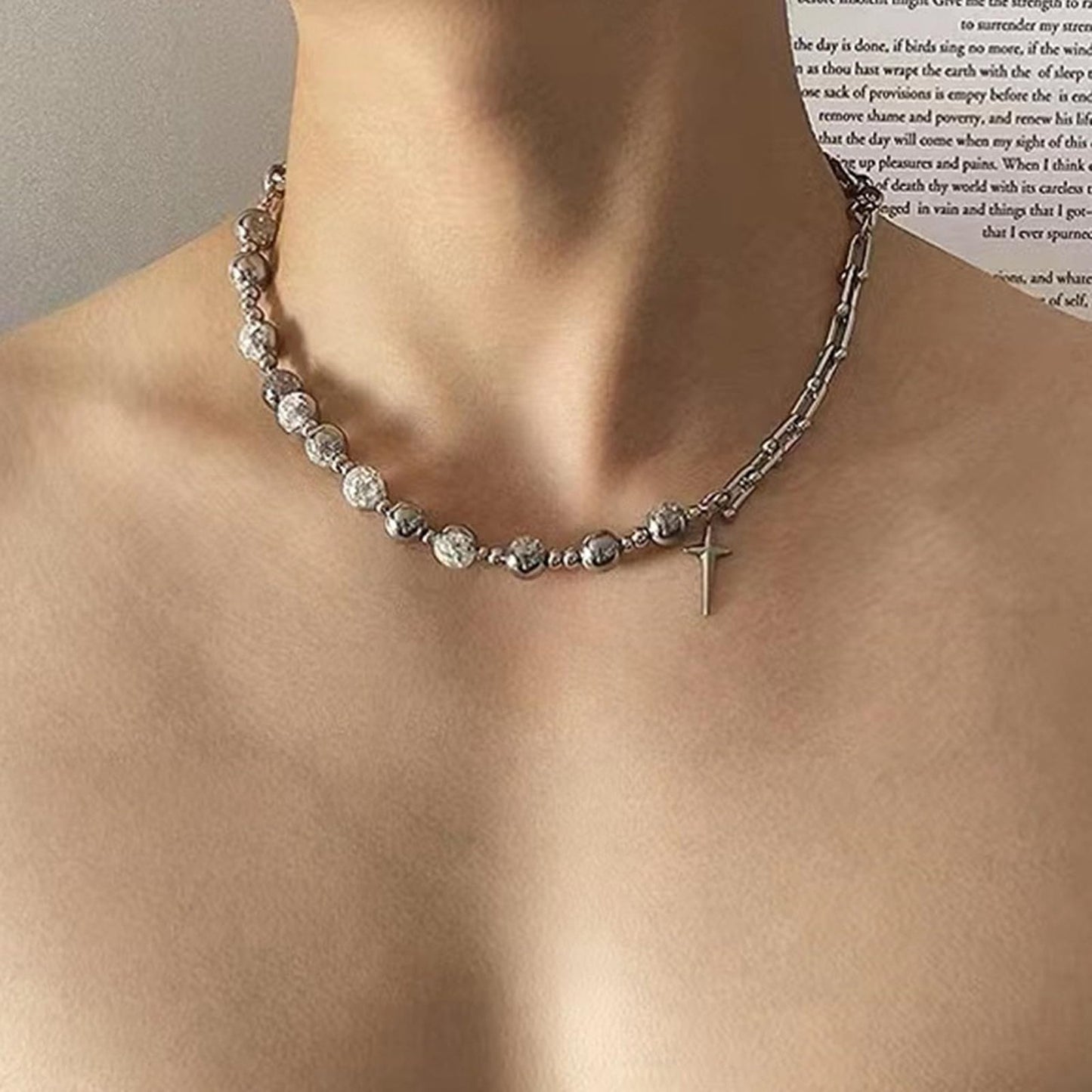 Buyongwant Y2k Irregular Necklace for Women Fashion Cracked Beads Star Pendant Spliced Titanium Steel Chain Ladies Men's