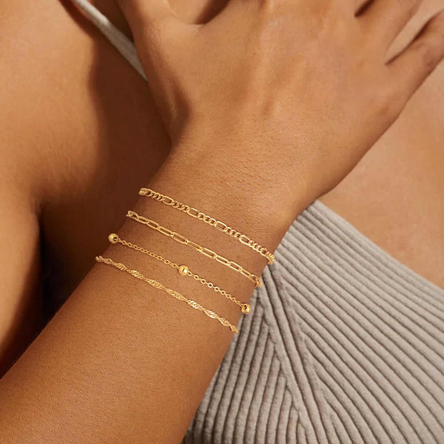 Gold Bracelets for Women, Dainty 14K Gold Plated Bracelet Stack for Women Trendy CZ Tennis Paperclip Cuban Chain Stackable Adjustable Waterproof Link Bracelet Jewelry Set Fashion Accessories Gifts
