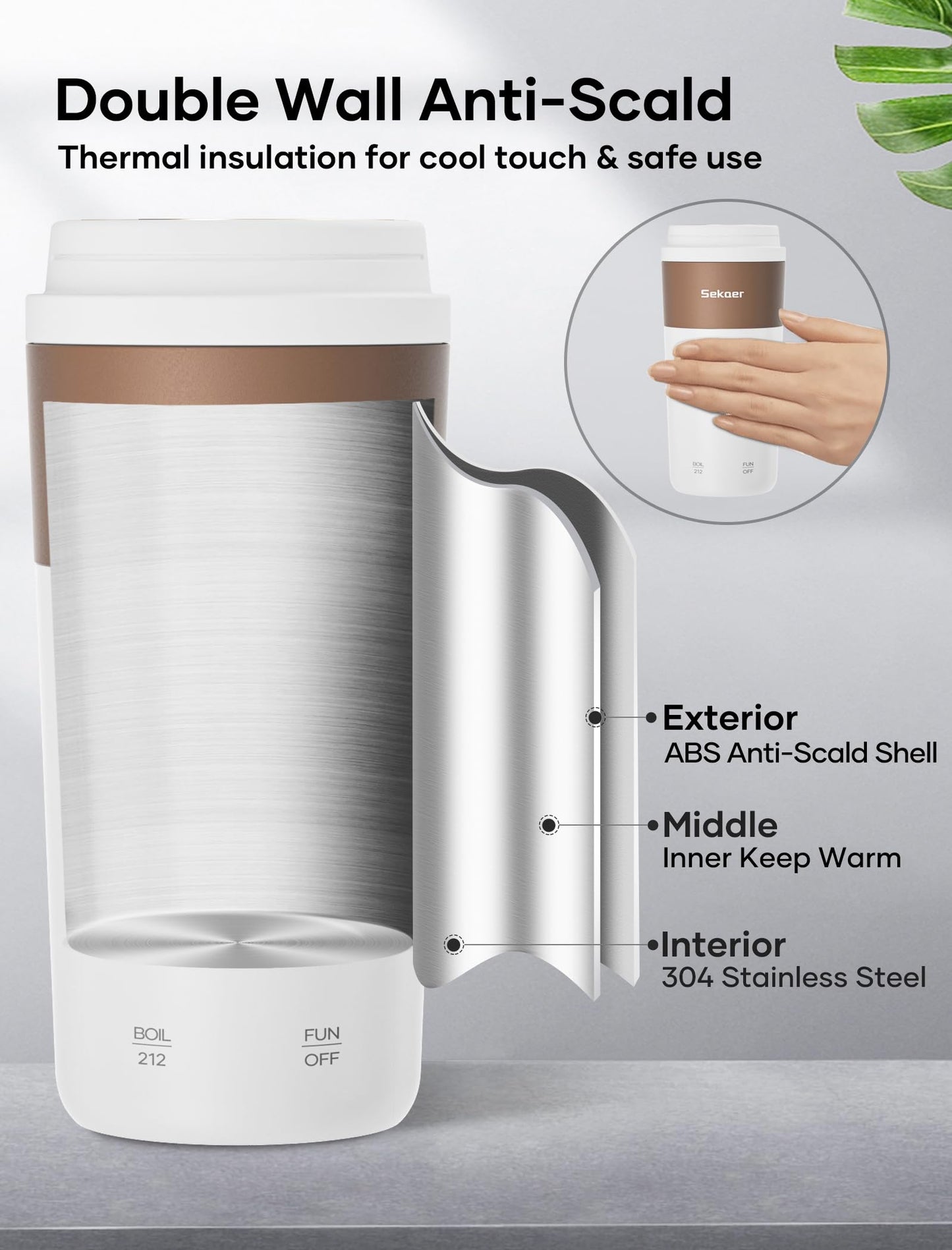 Sekaer Travel Portable Kettle, Dual Voltage 110-240V, Mini Electric Kettle for Tea Coffee, 304 Stainless Steel Small Hot Water Boiler, 350mL Auto Shut-Off & 4 Temp Presets, SKE-835-B