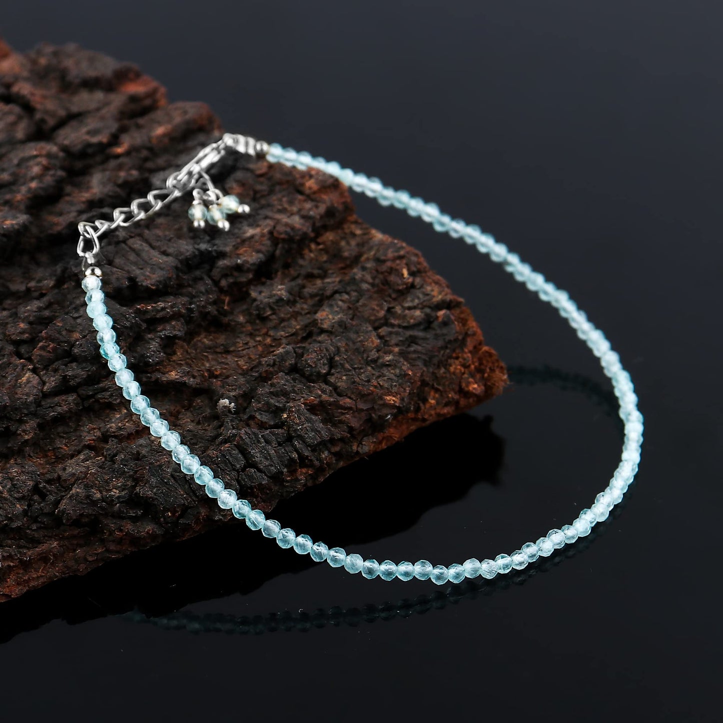 Gemimpression Handmade Aquamarine Micro Beads Simple Bracelet – Genuine Birthstone – Healing Chakra Crystals – Silver Plated 8-Inch Chain – Christmas Gift
