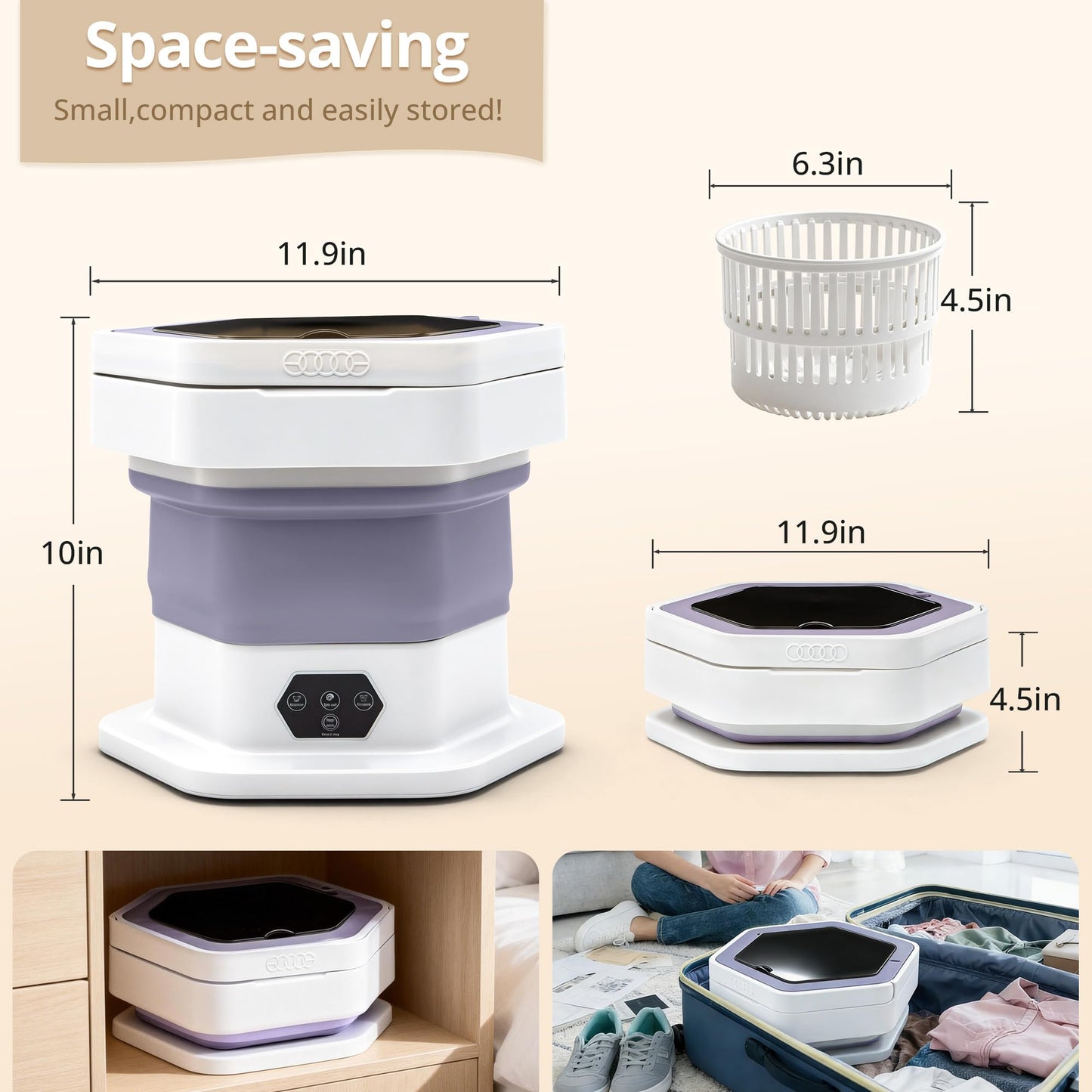 Welsteepse Portable Washing Machine, 16L Upgraded Mini Washer with Spin Basket Laundry Machine for Baby Clothes, Underwear, Socks; Ideal for Travel, Dorms, Camping (purple)
