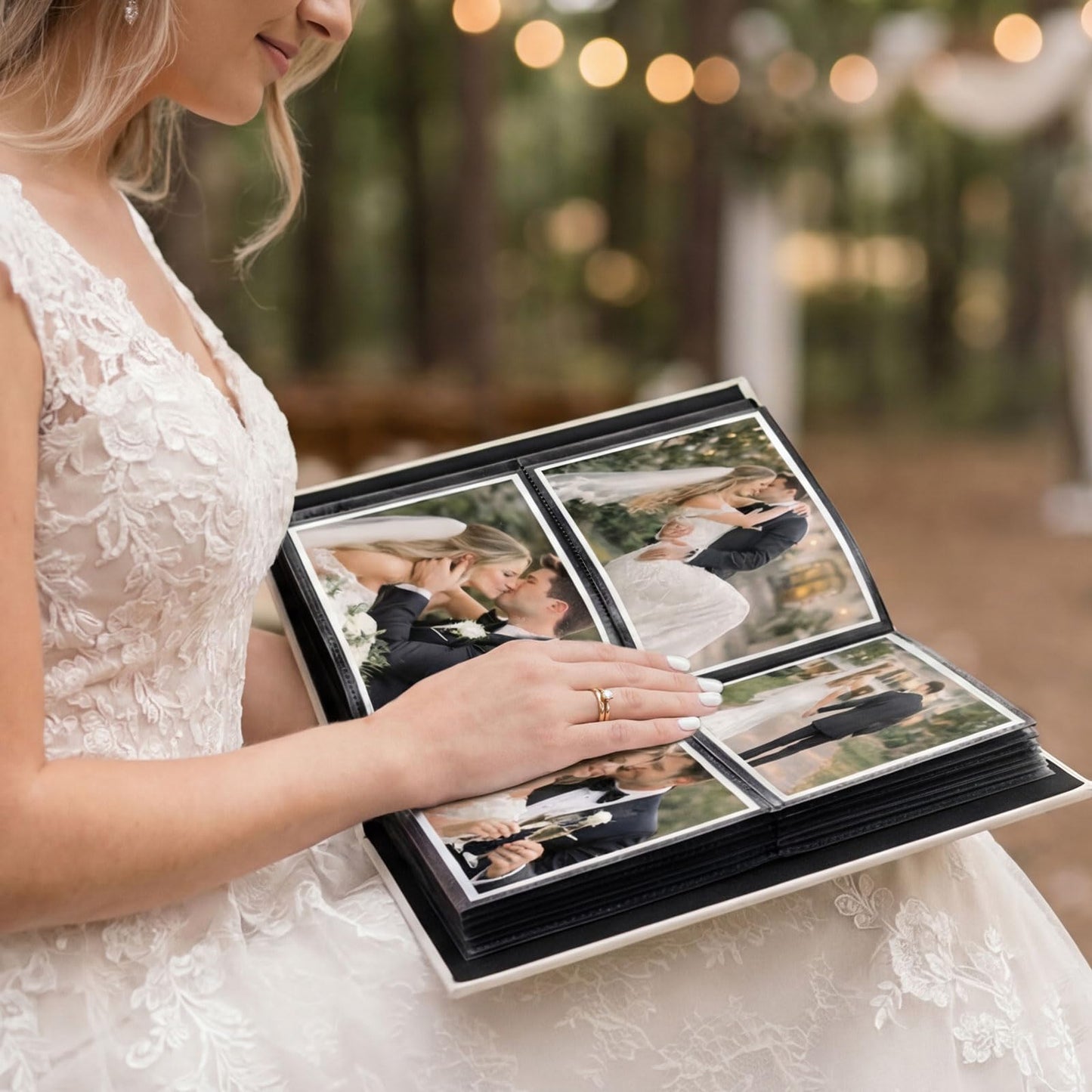 Vienrose Wedding Photo Album 4x6 Slip In Pocket Photo Album with 200 Pockets, Cloth Cover Photo Book, Acid-Free Pages, DIY Custom Cover with Tweezers &Wedding Themed Crystal Stickers, Beige