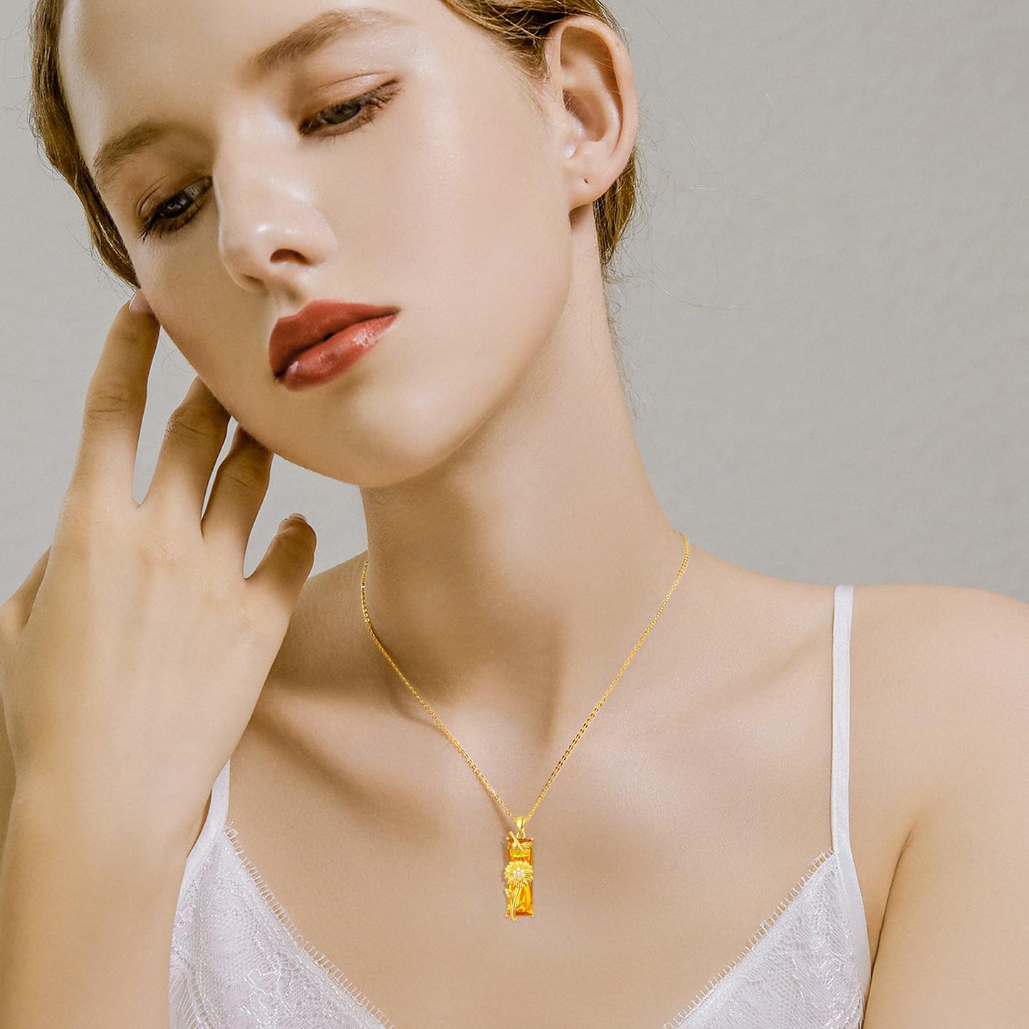 AENEAS Valentines Day Gifts for Women Her Sunflower Necklaces for Women 14K Gold Plated 925 Sterling Silver Sunflower Pendant Citrine Necklace Crystal Flower Jewelry Gift for Wife Her