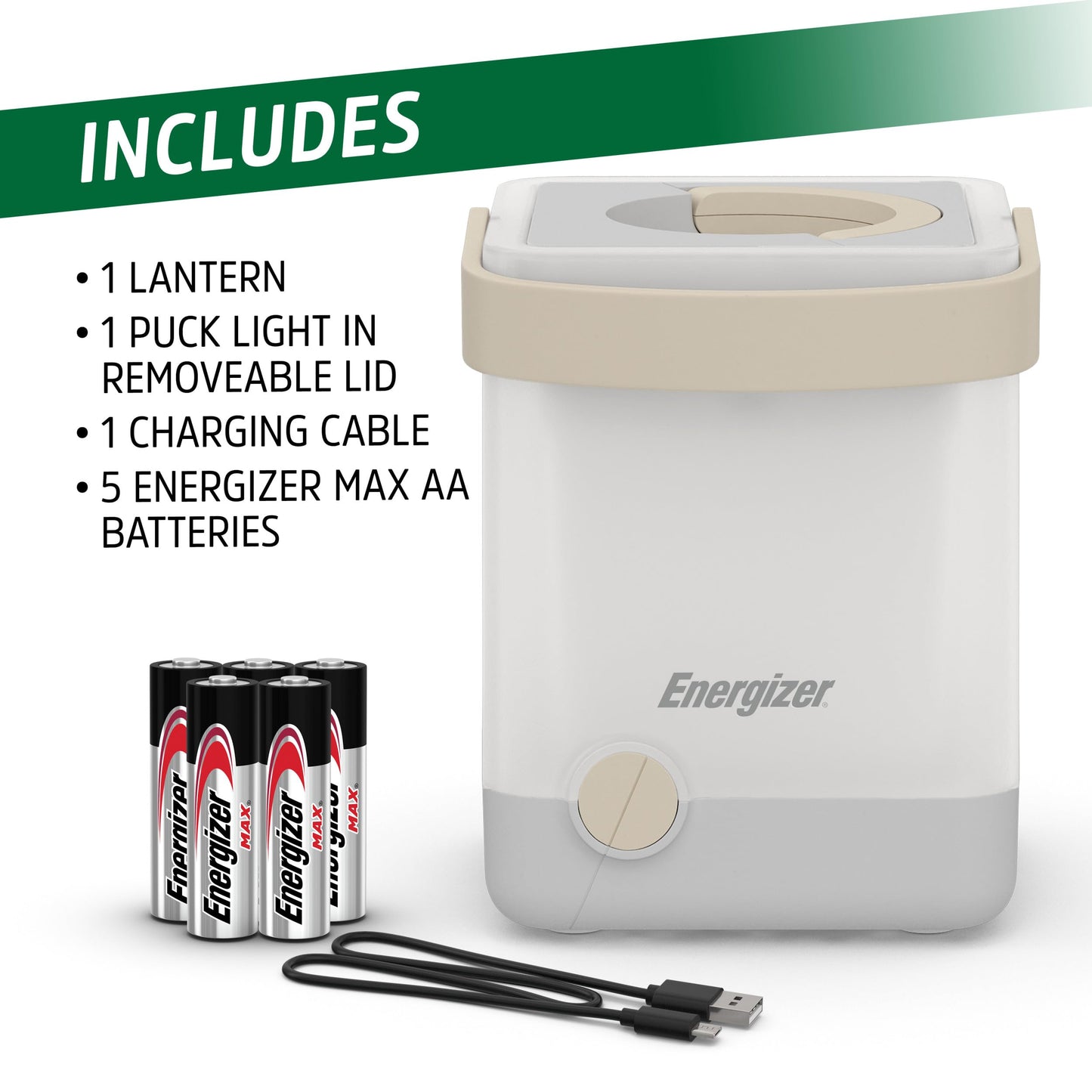 Energizer LightxPower Cube Camping Lantern, X1000 Lantern Dual Power Rechargeable and AA Battery, IPX4 Water Resistant