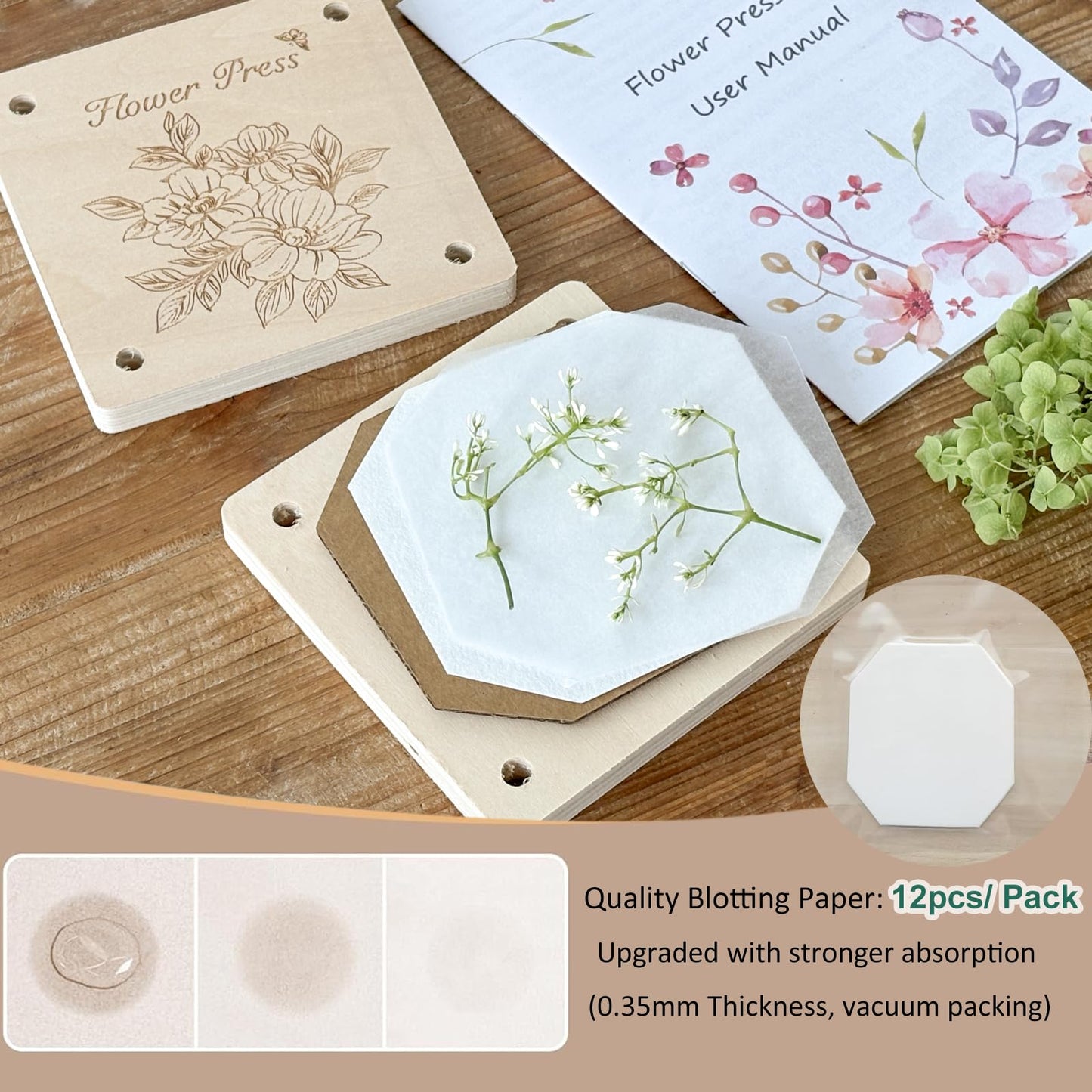 KAXYEW Mini Flower Press Kit, 3.9"x3.9" Wooden Flowers Pressing Boards DIY Pressed Flowers Art - Fridge Magnet Bookmark Art Craftst Presservation Gifts for Flower Plant Lovers