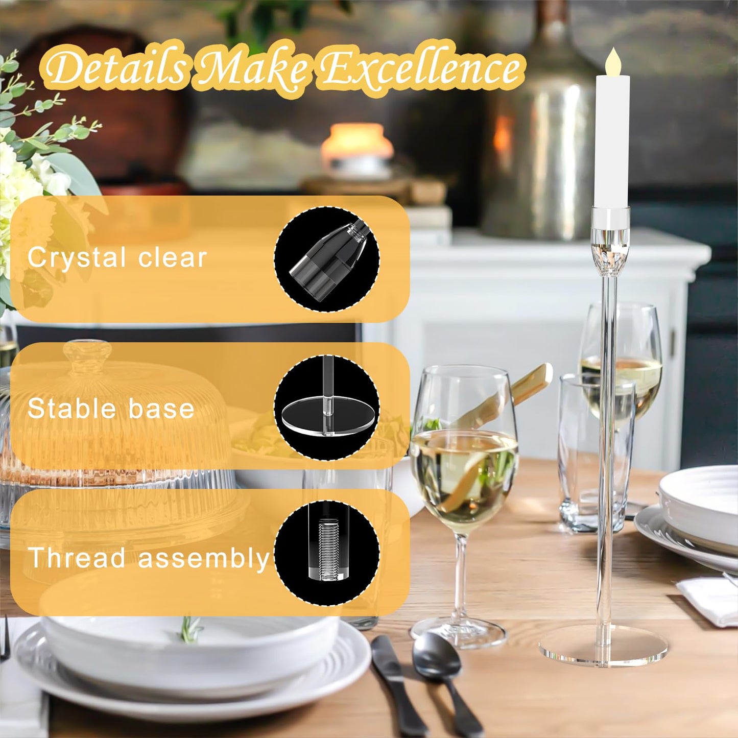 2 Sets Candlestick Holders 3 Piece Set Taper Candle Holder with Different Heights Ideal for Table Decor Party Home Decoration Fits 0.87" LED Stick Candles"
