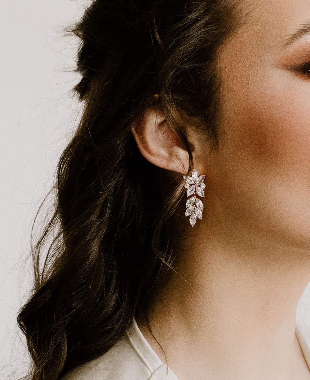 SWEETV Rose Gold Marquise Wedding Earrings for Brides, Bridal Bridesmaid Earrings for Wedding, Cubic Zirconia Dangle Drop Earrings for Women