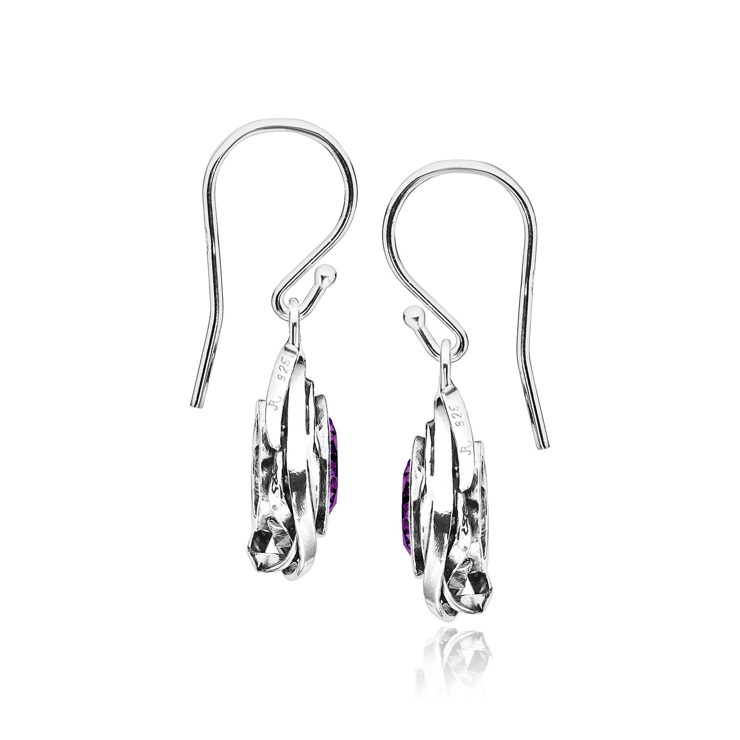 JEAN RACHEL JEWELRY 925 Sterling Silver Dangle Earrings for Women -Wire Wrap with Bezel Set Cubic Zirconia Vintage Design-Hypoallergenic Lead&Nickel Free Artisan Handcrafted Statement Earrings, Amethyst