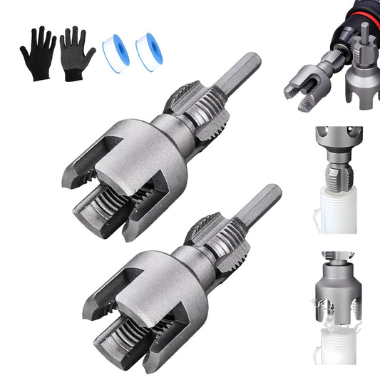 2025 New Dual-Function Pipe Thread Cutting Tool, Integrated Internal & External Pipe Threading Tool, Electric Drill Compatible PVC Pipe Threader Kit, 1/2" 、3/4" Dies, for Home Repair (1/2" + 3/4")