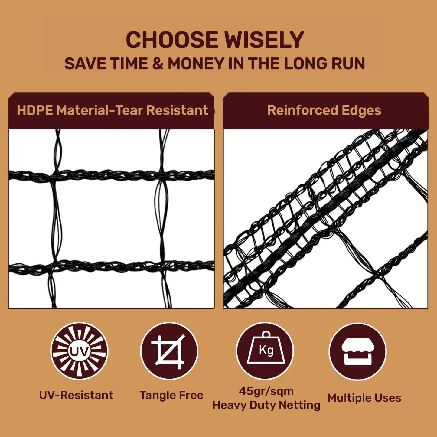 ORIVOGAS Heavy Duty Bird Netting for Chicken Coop, 19.5 x 19.5 ft 0.8”Mesh HDPE Chicken Netting for Hawks with Reinforced Edges, Durable & Reusable Poultry Netting for Garden Raised Beds & Fruit Trees