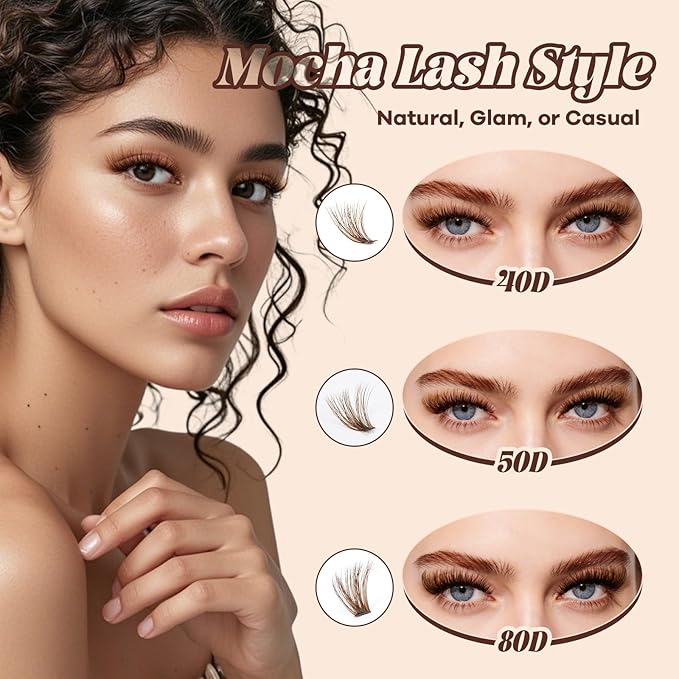 B&Q Mocha Brown Lash Clusters | 280 Pcs Brown Wispy & Natural Eyelash Clusters for Beginner DIY, Complete Lash Extension with Beauty, Fake Eyelashes for Natural Look（40D+50D 9-16mm)
