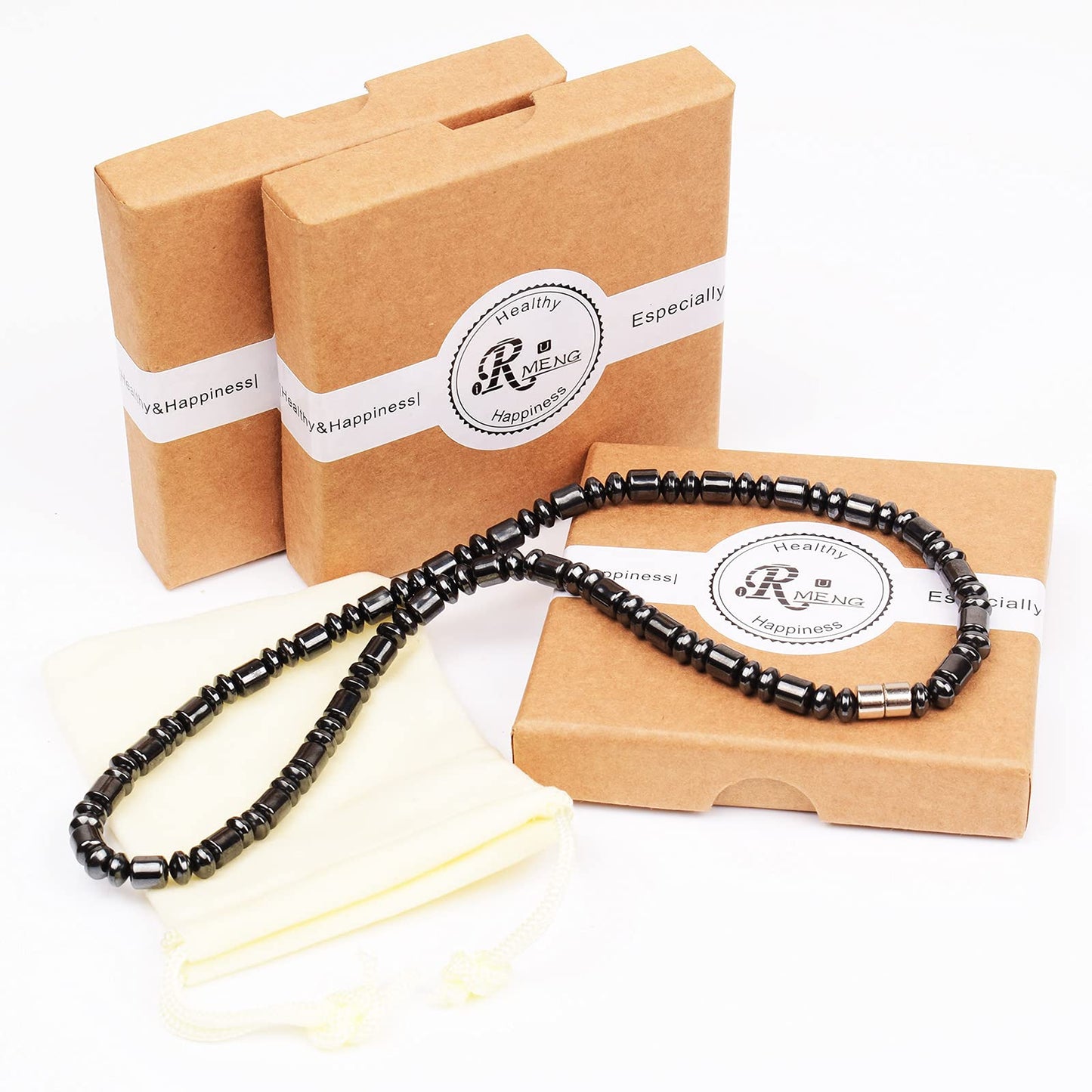 IRUMENG Natural Hematite Beaded Necklace Handcrafted Polished Gemstone Jewelry for Men Women Stylish Daily Wear (18", Magnetic Hematite)
