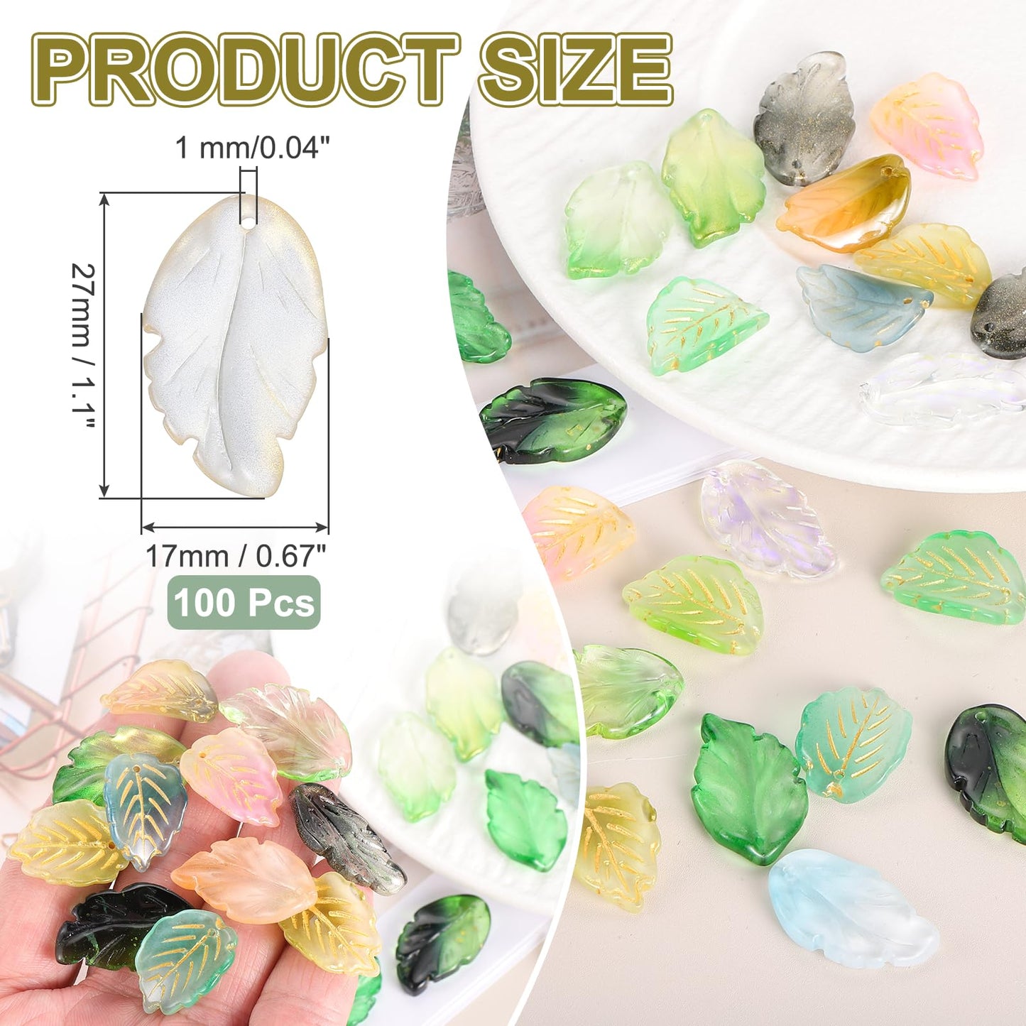 PATIKIL Glass Leaf Beads, 100Pcs Cute Crystal Leaf Charms, Translucent Czech Spacer Beads for DIY Jewelry Making Bracelets Necklace Wind Chimes Suncatchers, Clear