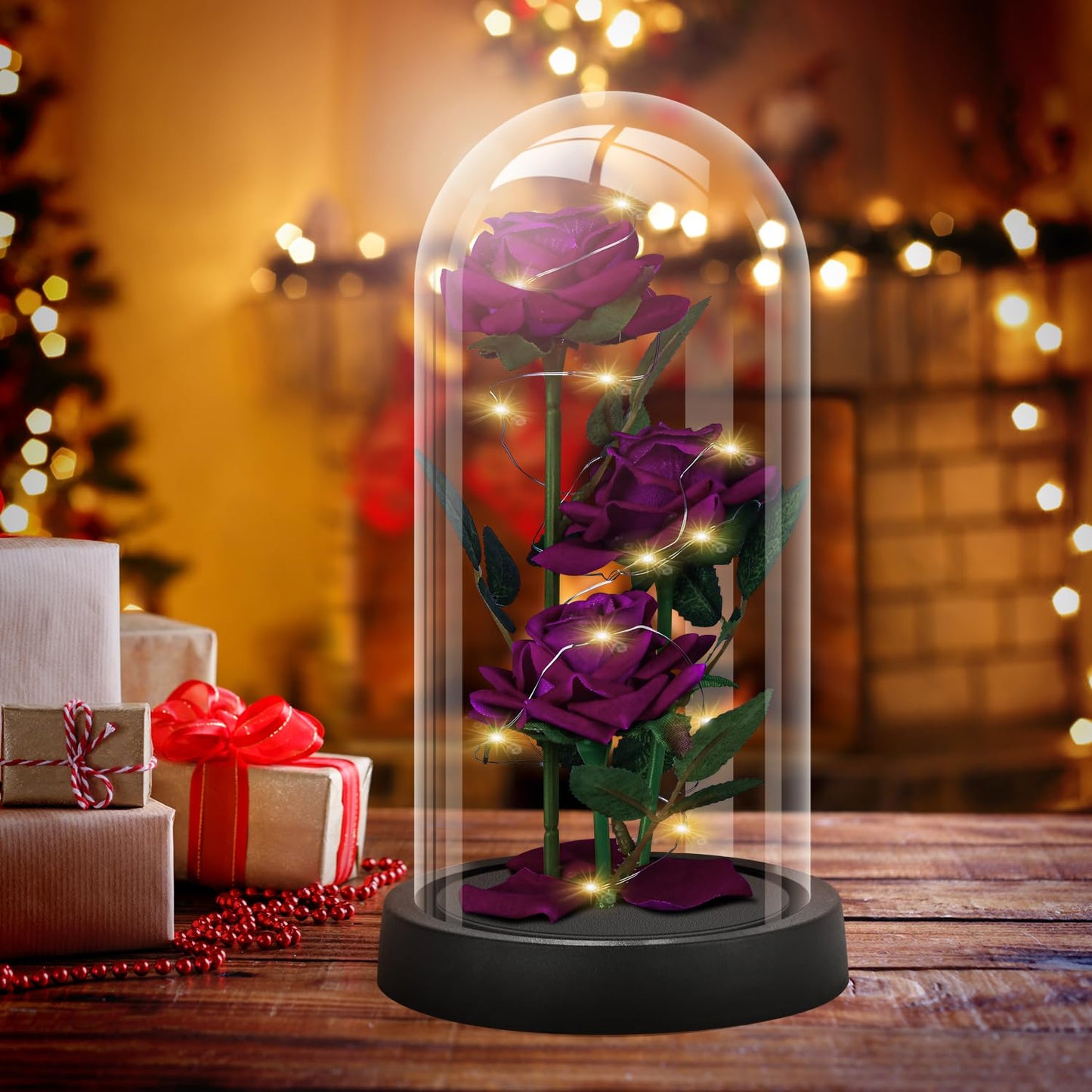 Glass Rose Mothers Day Flower Gifts for Mom from Daughter Son, Birthday Gifts for Women Mom Wife Girlfriend, Handmade Glass Roses Flowers Womens Gifts for, Anniversary, Womens Day, Mothers Day(Purple）