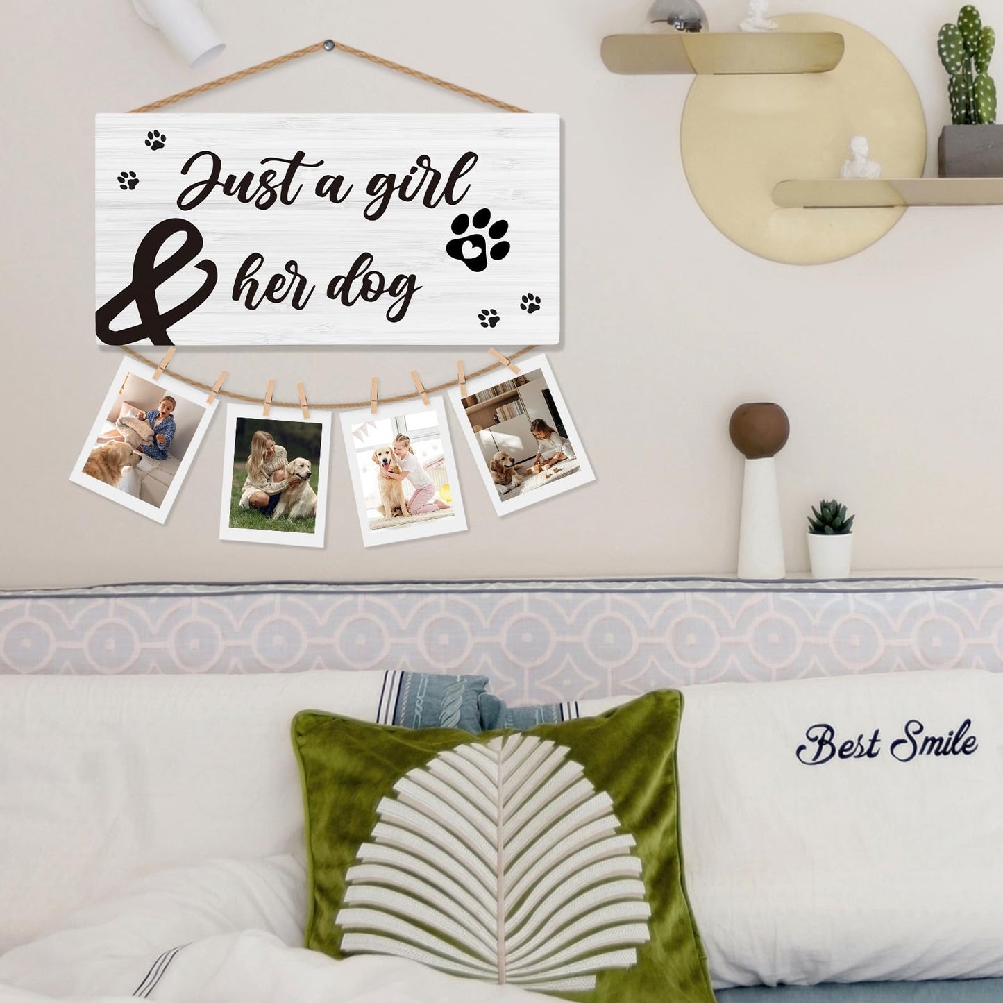 shiviody Dog Picture Frame Photo Holder for Wall, Dog Mom Lovers Owner Gifts for Women, Gifts for Pet Lovers, Just a Girl and Her Dogs Photo Hanging Display Picture Board for Wall Decor