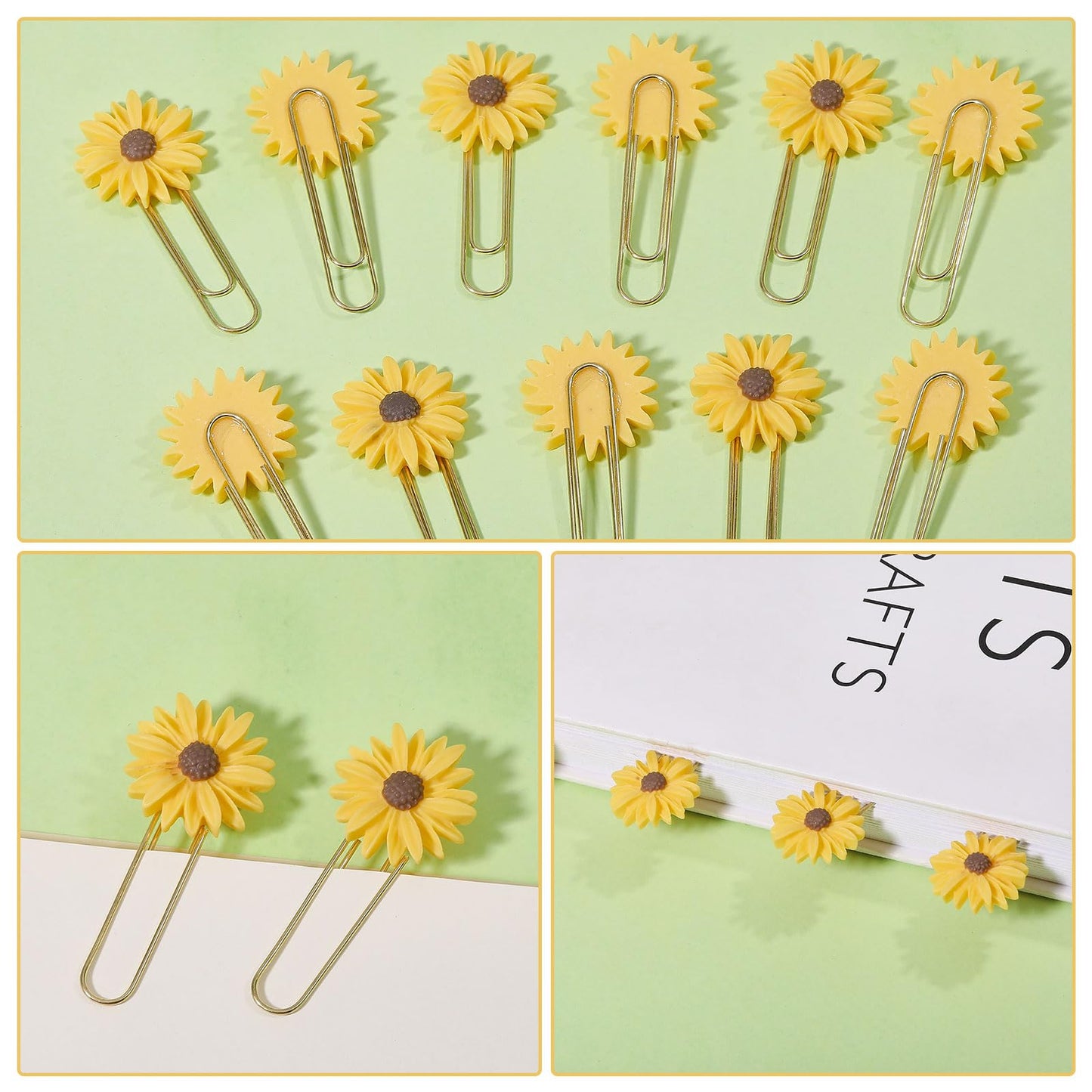 CONCHLERY 40 Pcs Daisy Flower Paper Clips Bookmark Paperclips Bookmark with Resin Flower Note Clips Book Markers for Office Home Bookworm Use, Golden